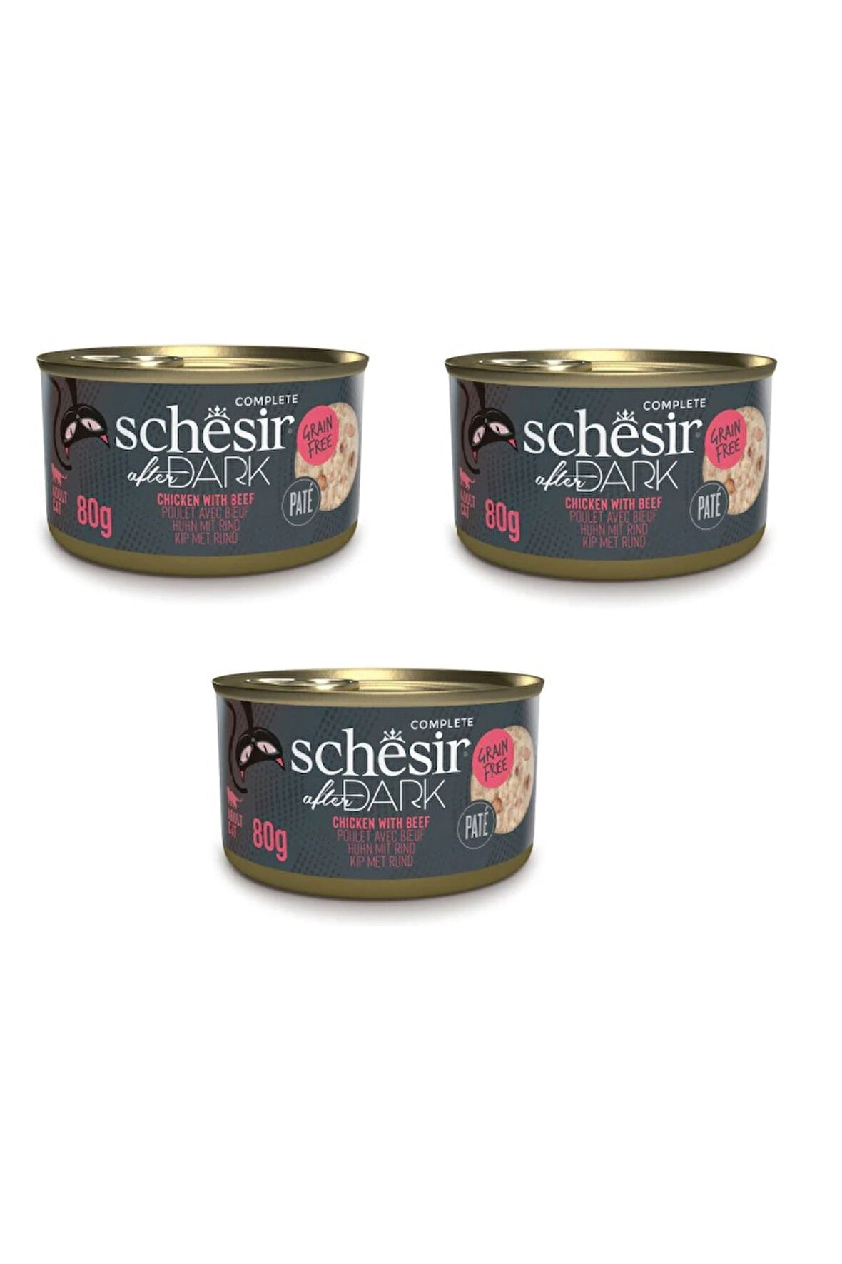 Schesir After Dark Pate Tavuk ve Sığır Etli Kedi Konserve 80 Gr. X 3 Adet