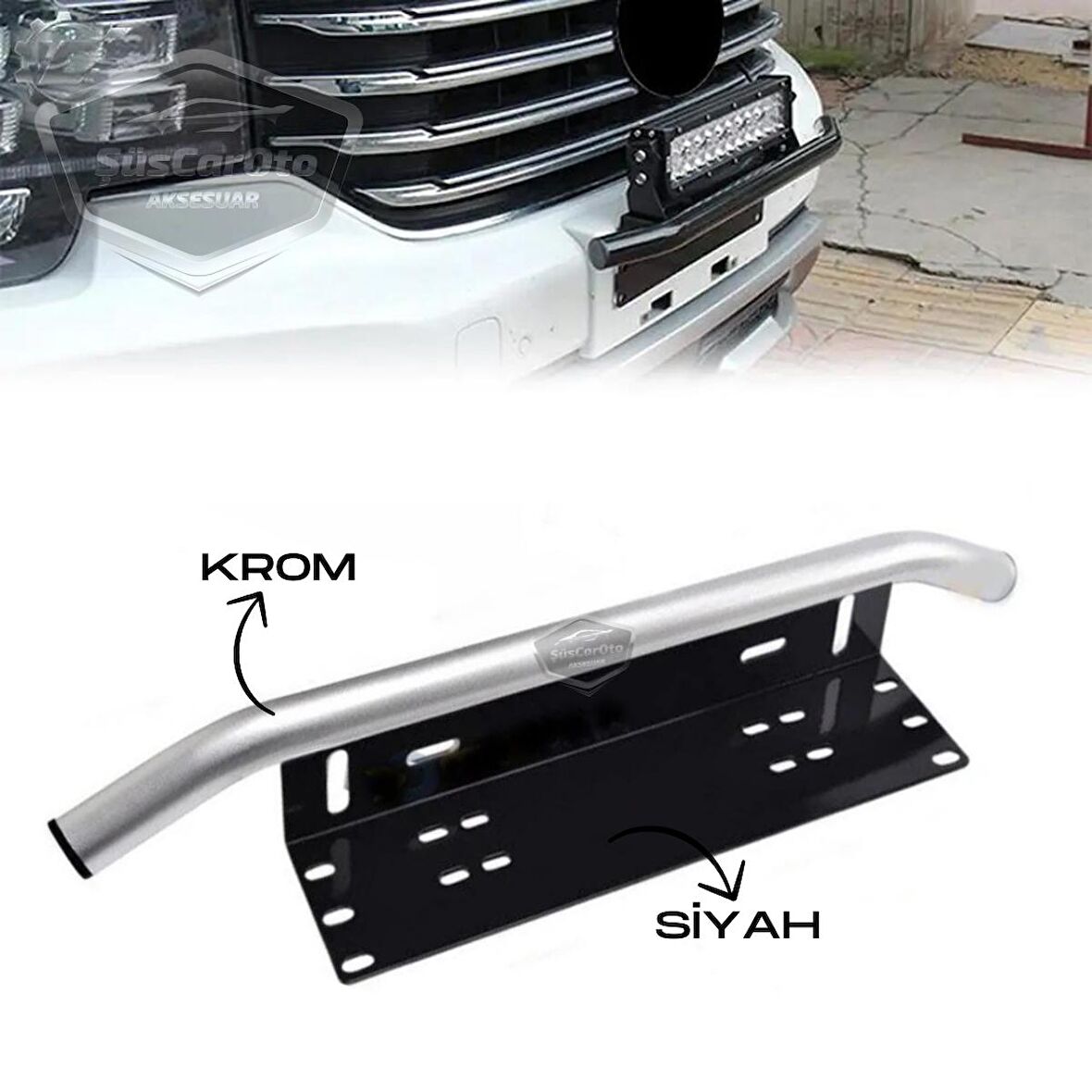 Her Araca Uyumlu Plaka Altlığı ve Koruma Demiri Sis Ayağı SUV 4X4 Off Road Led Montaj Braketi Plakalık Led Bağlantı Ayağı Krom