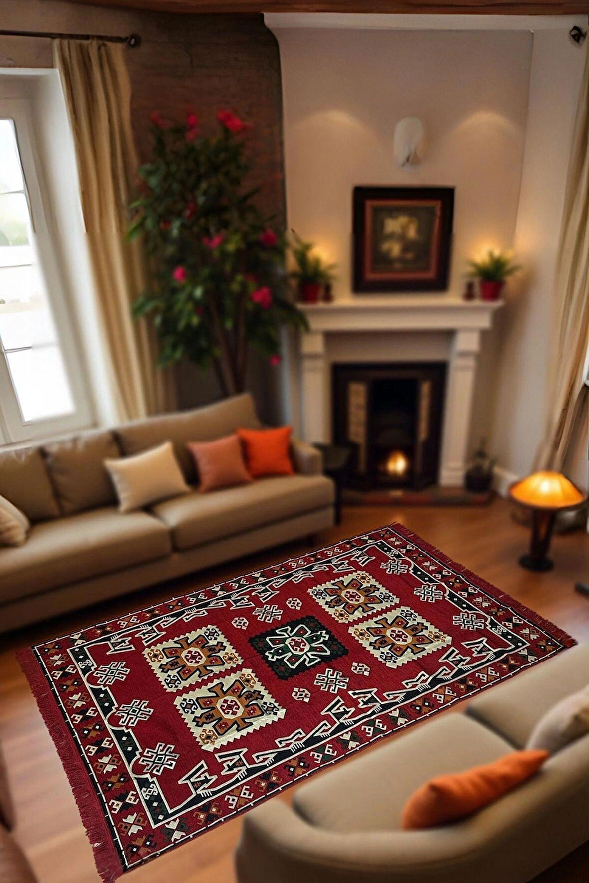 Şark Köşesi Kilim Halı Balkon ve Salon İçin Dekoratif Yıkanabilir Oturma Oda Halısı