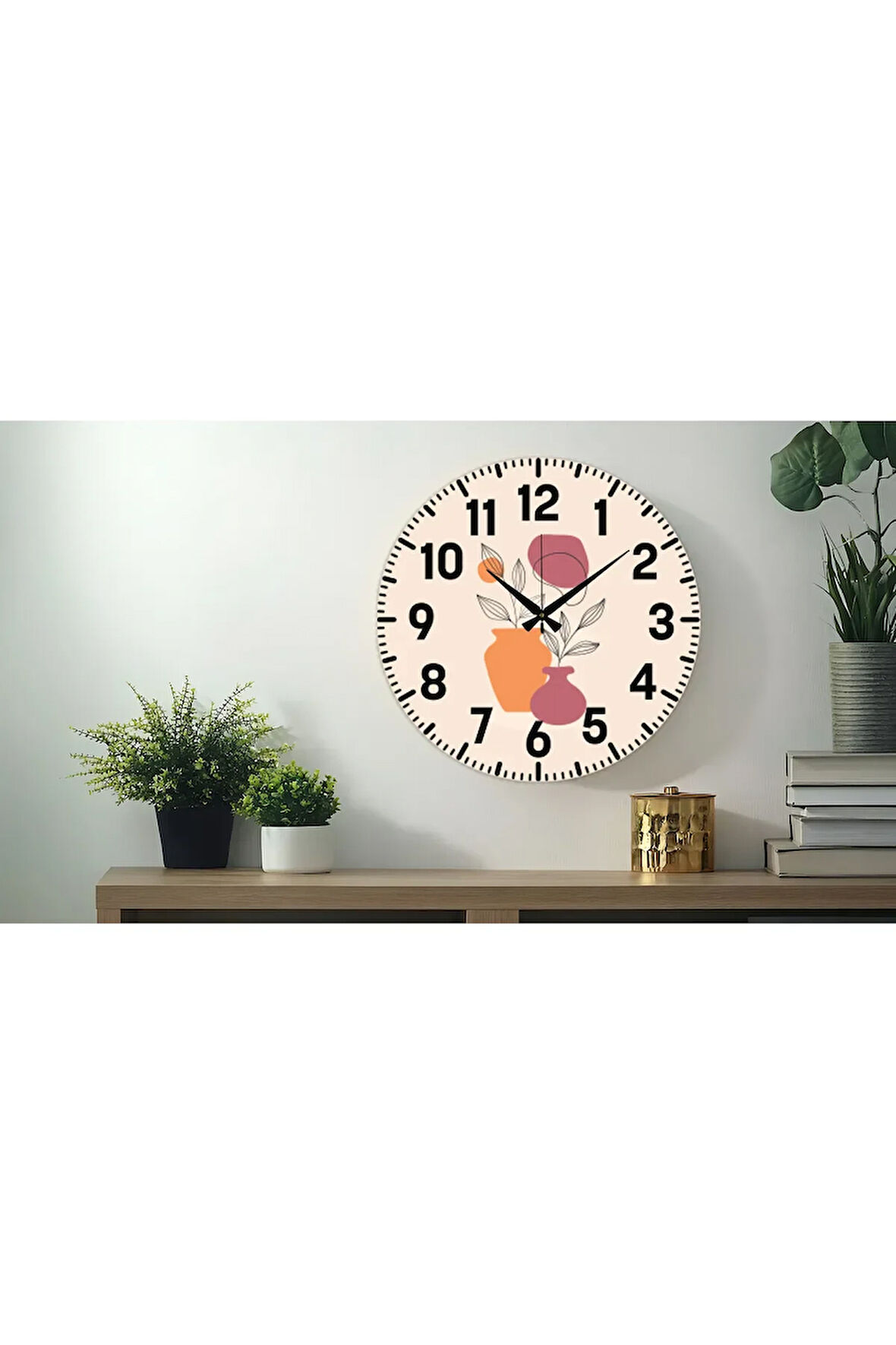 Dekoratif Türkçe Rakamlı UV Baskılı Duvar Saati (Sessiz) Akar Mekanizma 40CM Metal Akrep Yelkovan