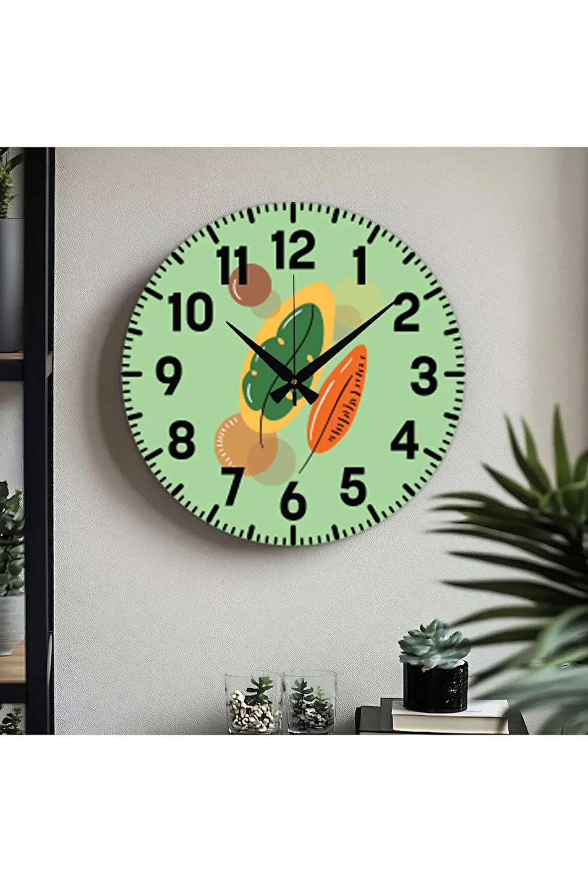 Dekoratif Türkçe Rakamlı UV Baskılı Duvar Saati (Sessiz) Akar Mekanizma 40CM Metal Akrep Yelkovan