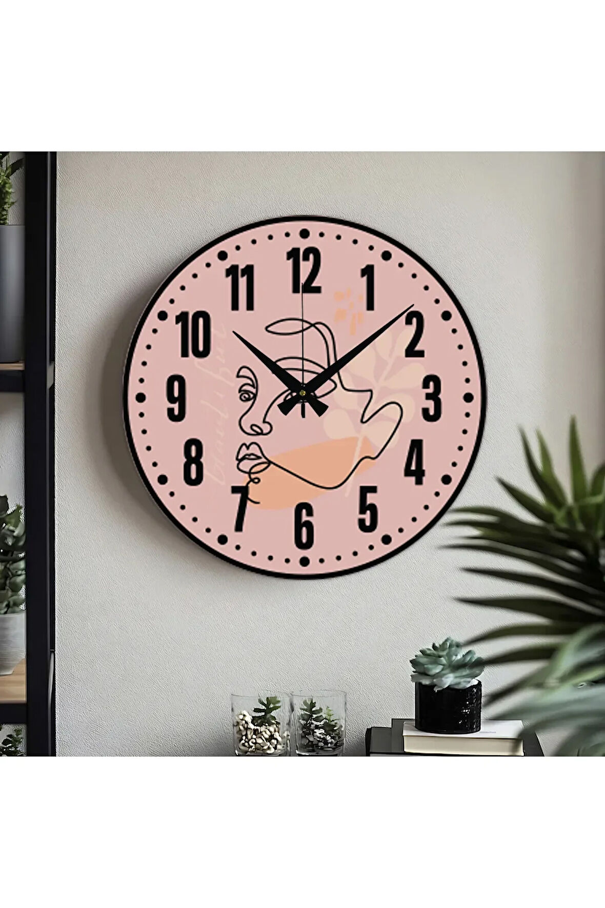 Dekoratif Türkçe Rakamlı UV Baskılı Duvar Saati (Sessiz) Akar Mekanizma 40CM Metal Akrep Yelkovan