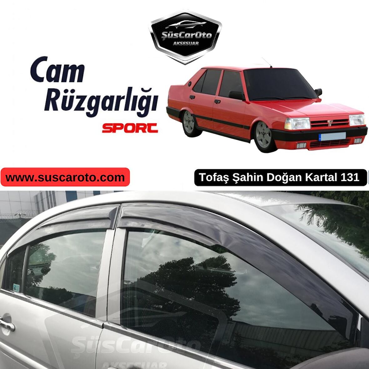 Tofaş Şahin Doğan Kartal 131 Uyumlu Mugen Cam Rüzgarlığı Seti Piano Black 4'lü İthal