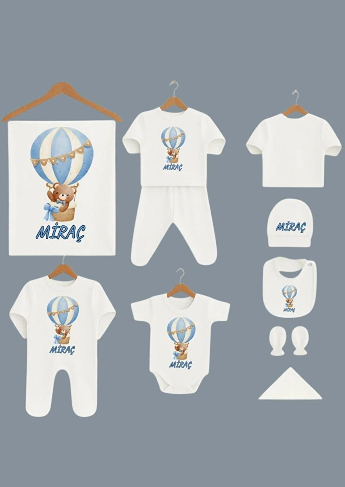 miraç isimli baskılı yenidoğan seti