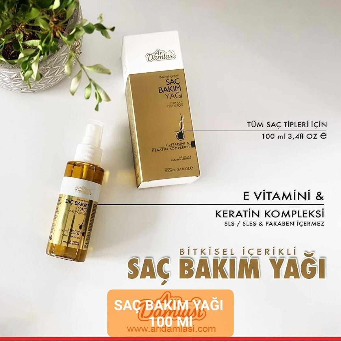 ARI DAMLASI SAÇ BAKIM YAĞI KERATİN & E VİTAMİNİ KOMPLEKSİ 100 ML