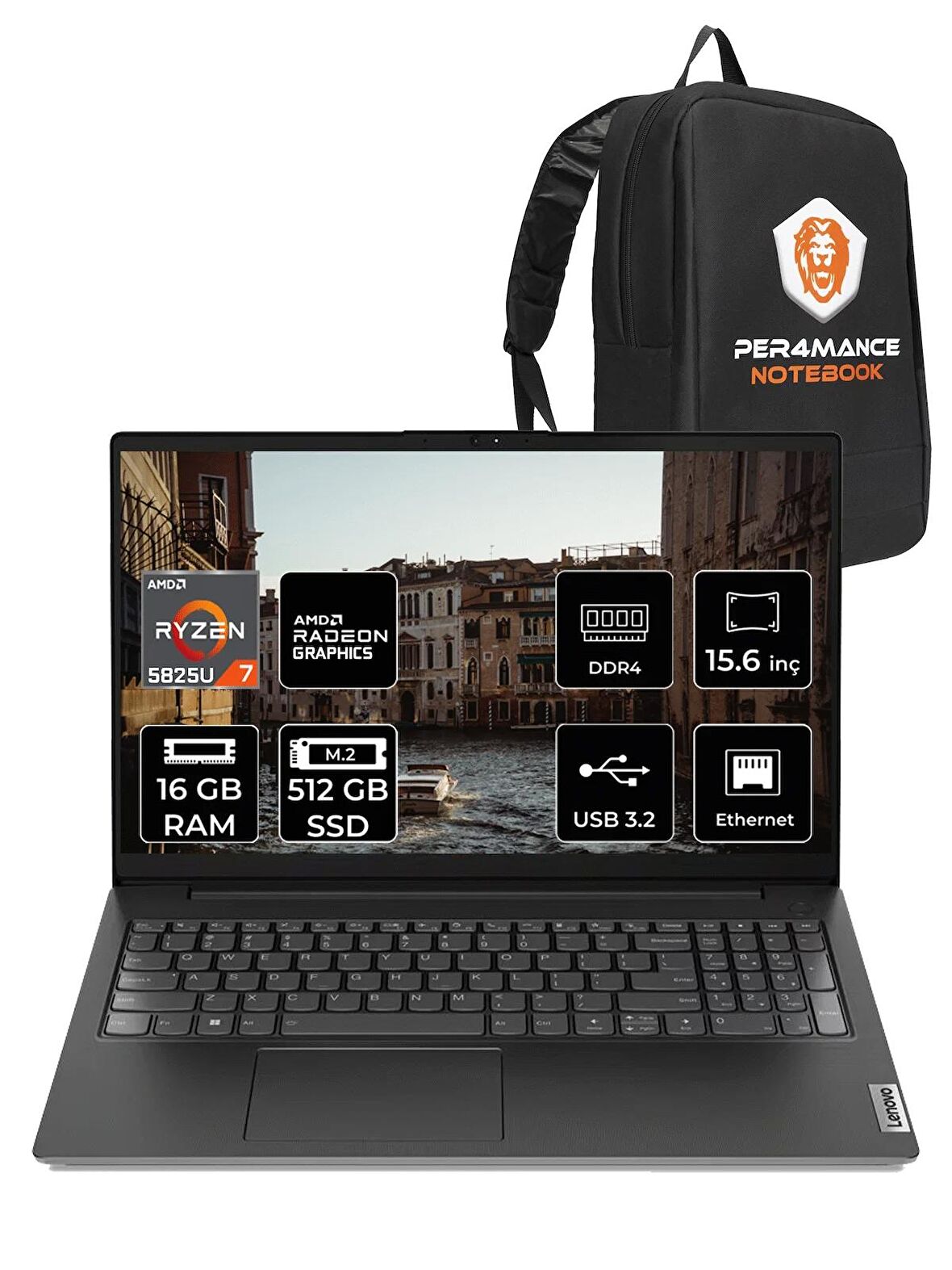 Lenovo V15 G3 Amd R7 5825U 16GB 512GB SSD 15.6" FHD FDOS 82TV004MTX & PER4 ÇANTA