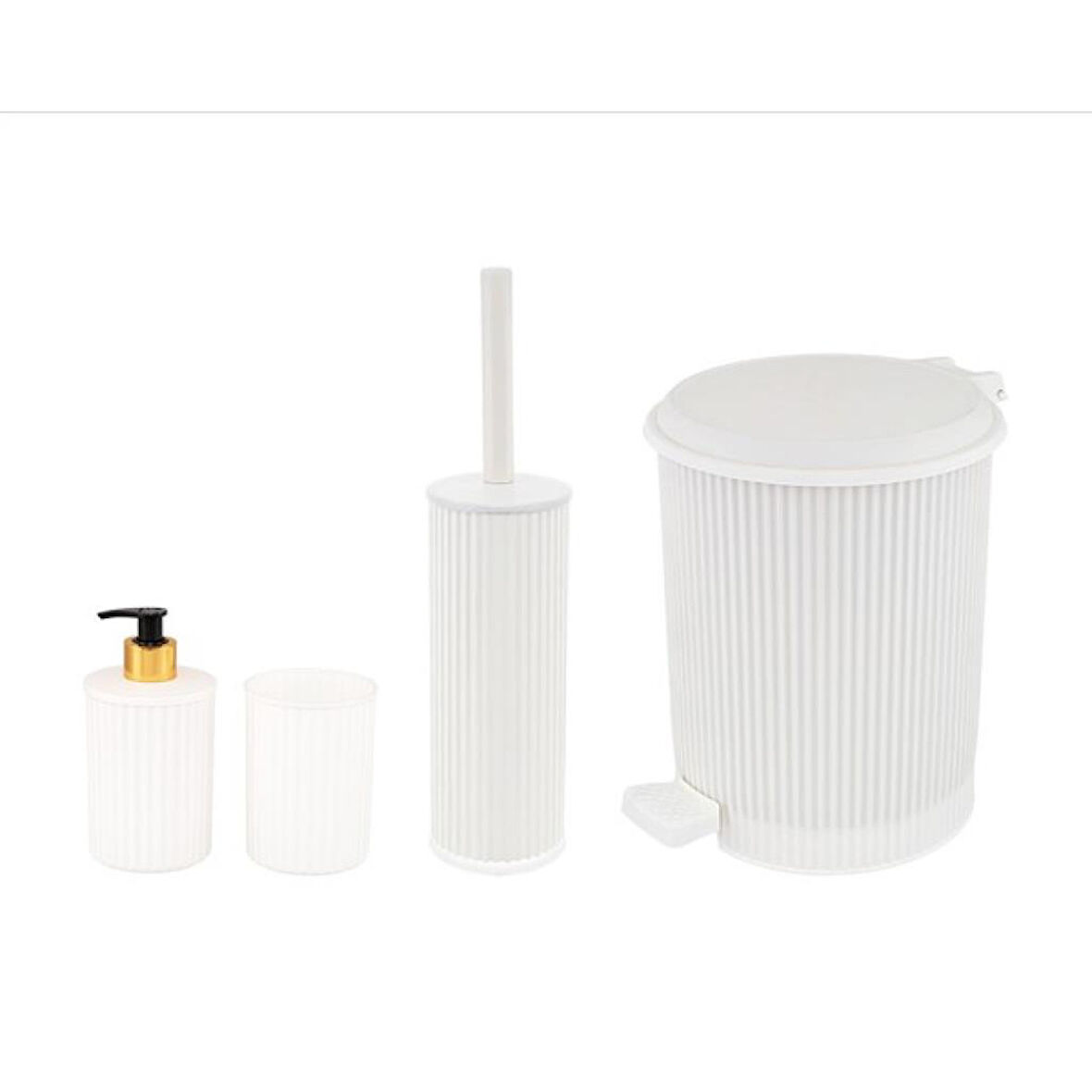 Omnipazar ELF-N522 Nostalji 4'lü Çöp Kovalı Wc Fırçalı Banyo Seti Beyaz