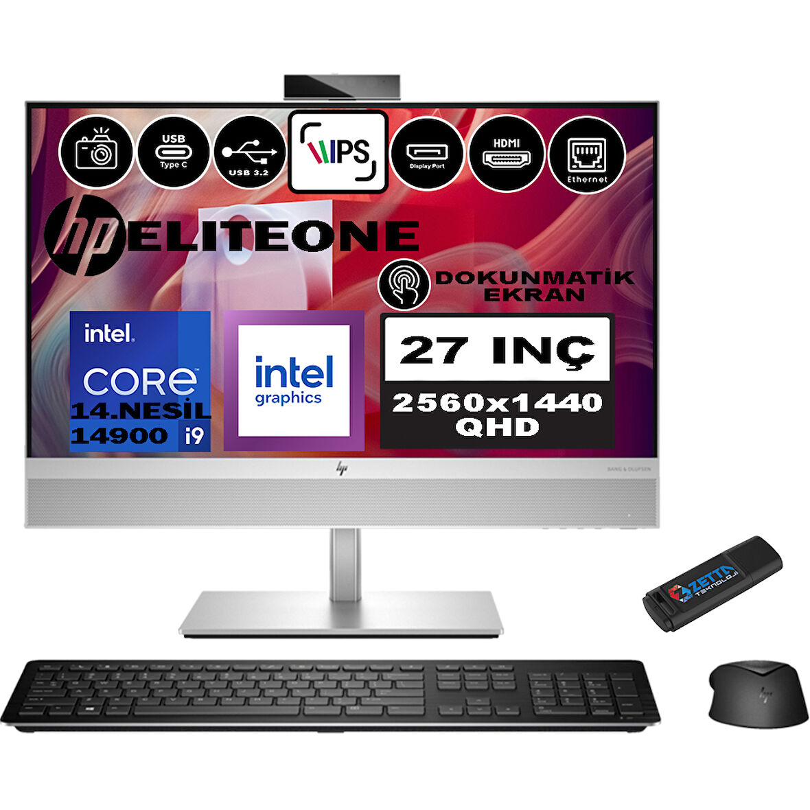 Hp Eliteone 870 G9 14.nesil Intel® Core I9 14900 96GB Ddr5 4tb SSD Qhd 27" IPS Dokunmatik WINDOWS11PRO All In One Bilgisayar 7B1F3EAW25+ZETTAUSBBELLEK