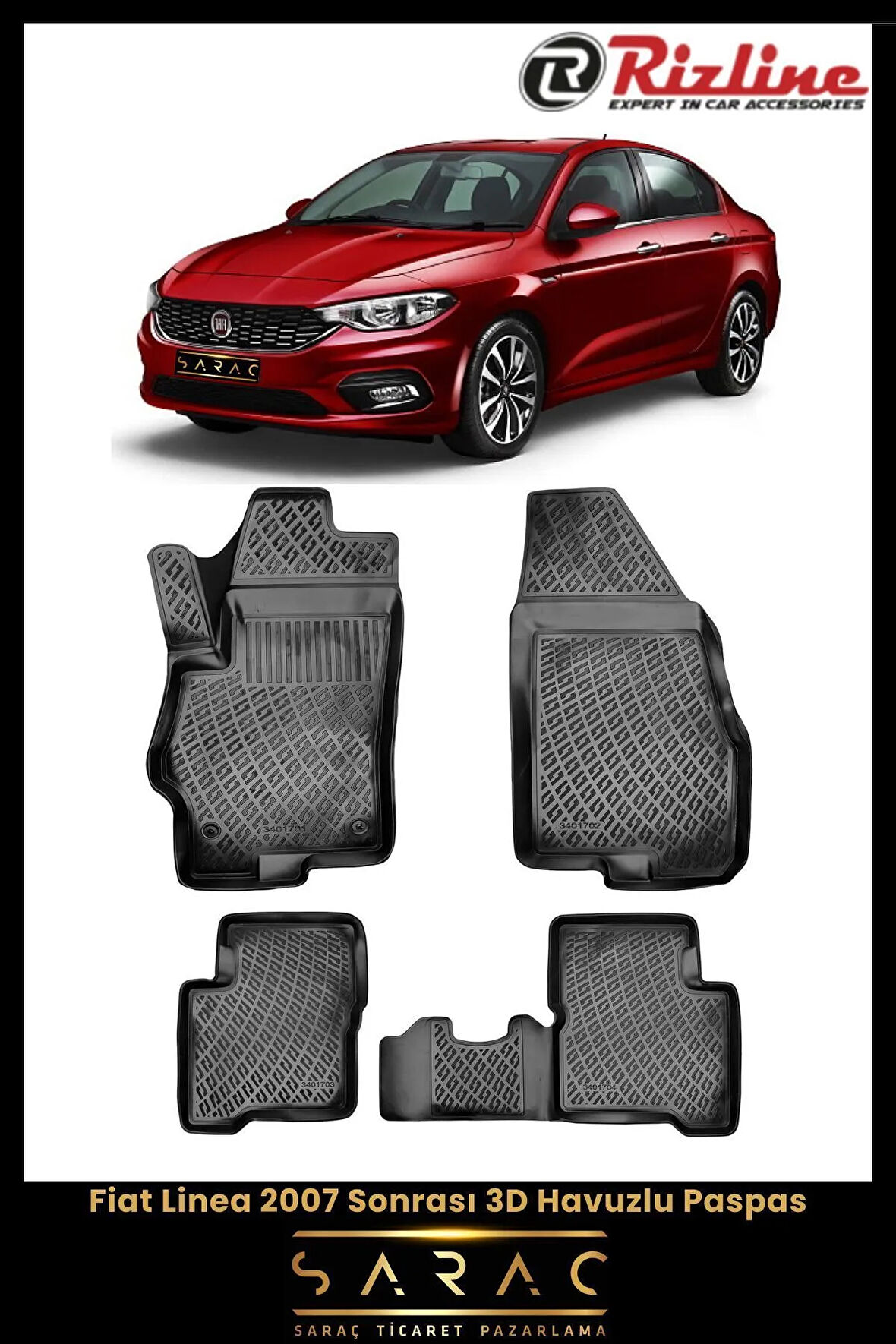 Rizline Fiat Linea 2015 Model 3D Havuzlu Paspas