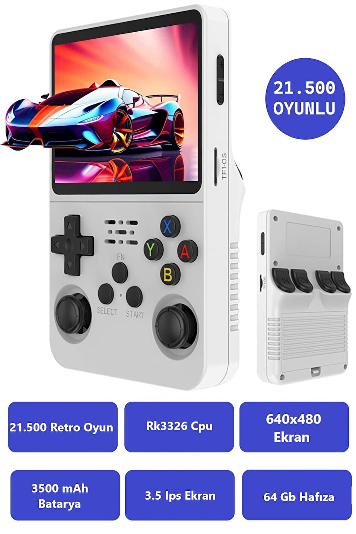 R36S Ips EKRAN/21.500 OYUN/3.500MAH/64GB Hafıza/3.5 Inç Ekran/retro Atari Gampad Oyun Konsolu