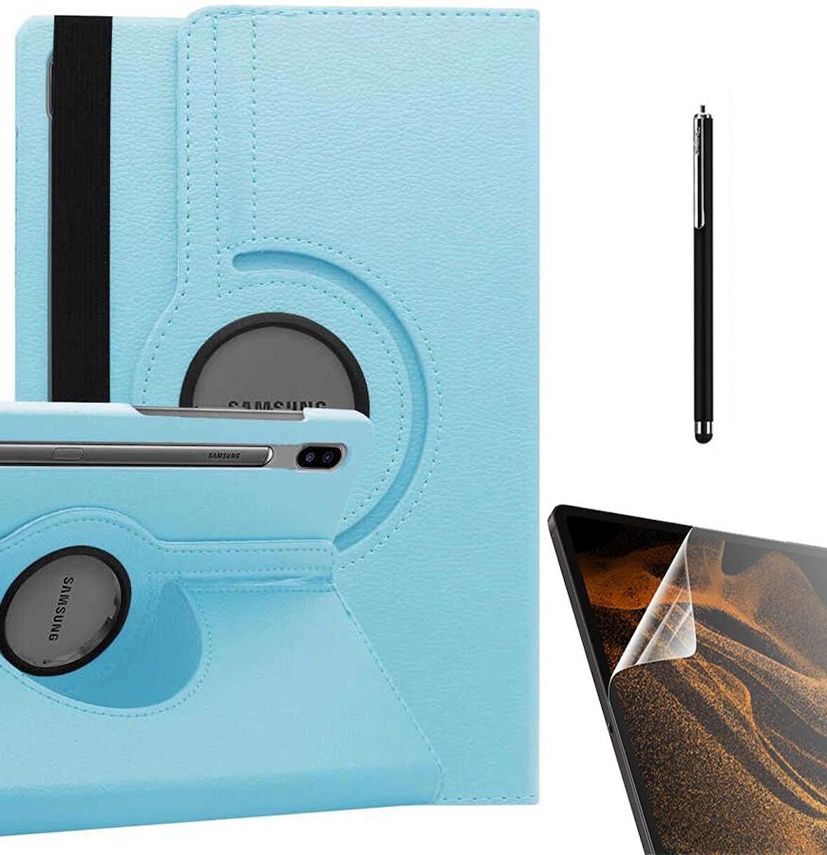 Gpack Samsung Galaxy Tab S7 Fe T736 Kılıf Kapaklı Standlı 360 Dönebilen Koruma dn22  Nano  Kalem