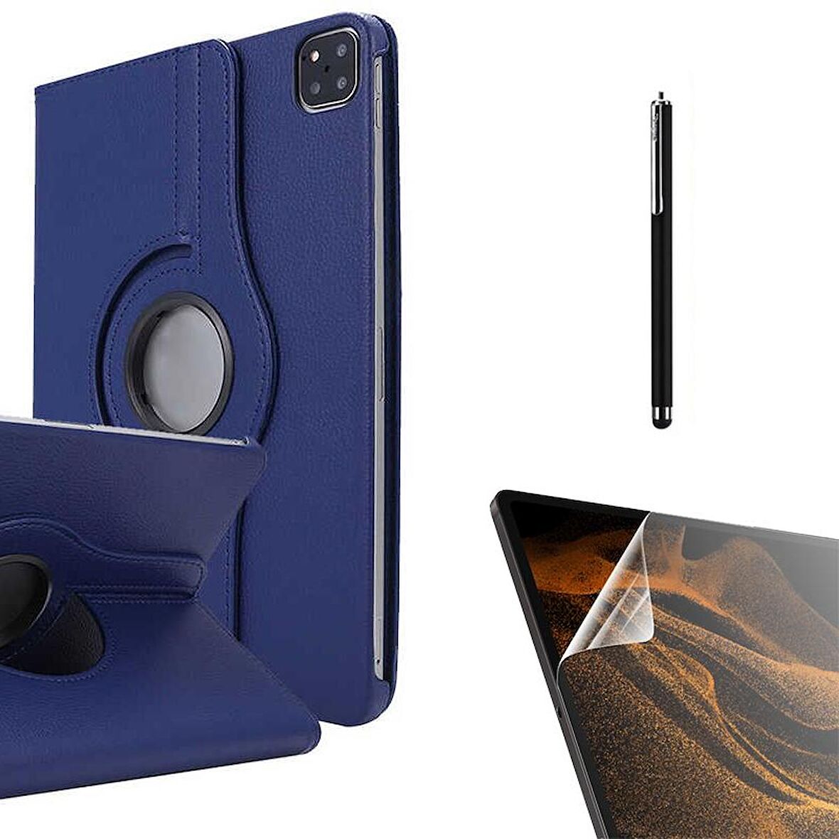 Gpack Apple iPad Pro 12.9 2020 4.Nesil Kılıf Kapaklı Standlı 360 Dönebilen Koruma dn33  Nano  Kalem
