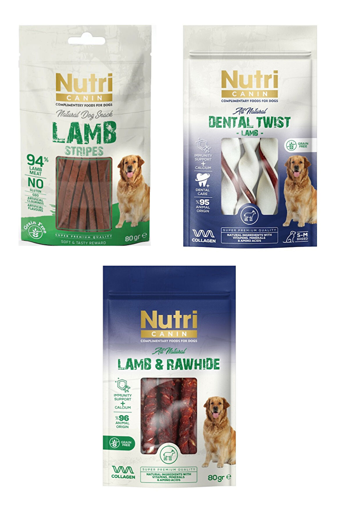 Nutri Canin Fileto + Dental + Rawhide Karma Kuzu Etli Köpek Ödülü 80 Gr. 3 Lü Paket