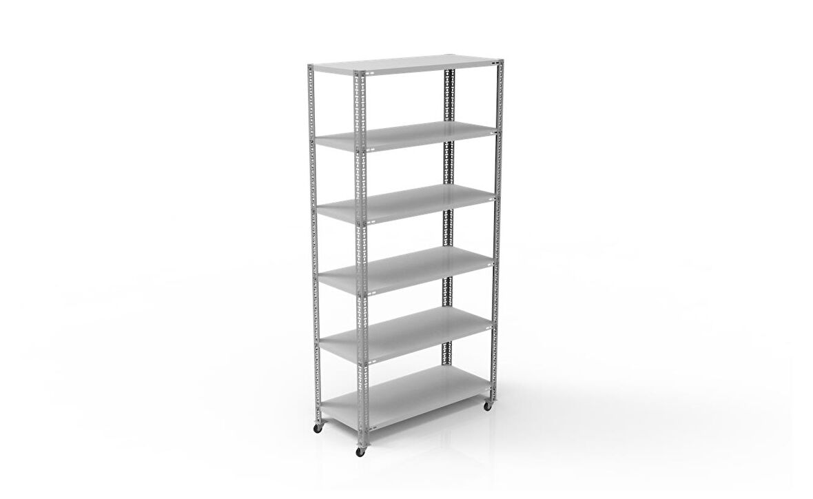 6 Katlı Tekerlekli Galvaniz Çelik Raf - Depo, Arşiv, Kiler, Dosya, Market Rafı 43x93 cm-175 cm-1.00 mm