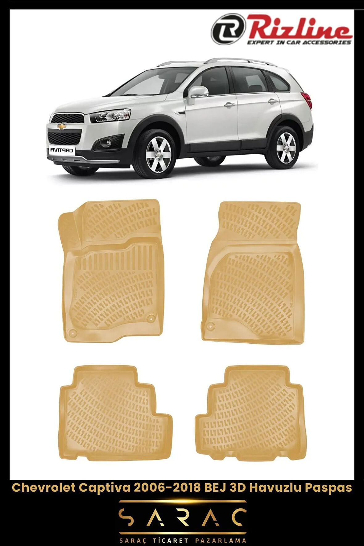 Rizline Chevrolet Captiva 2016 Model BEJ 3D Havuzlu Paspas