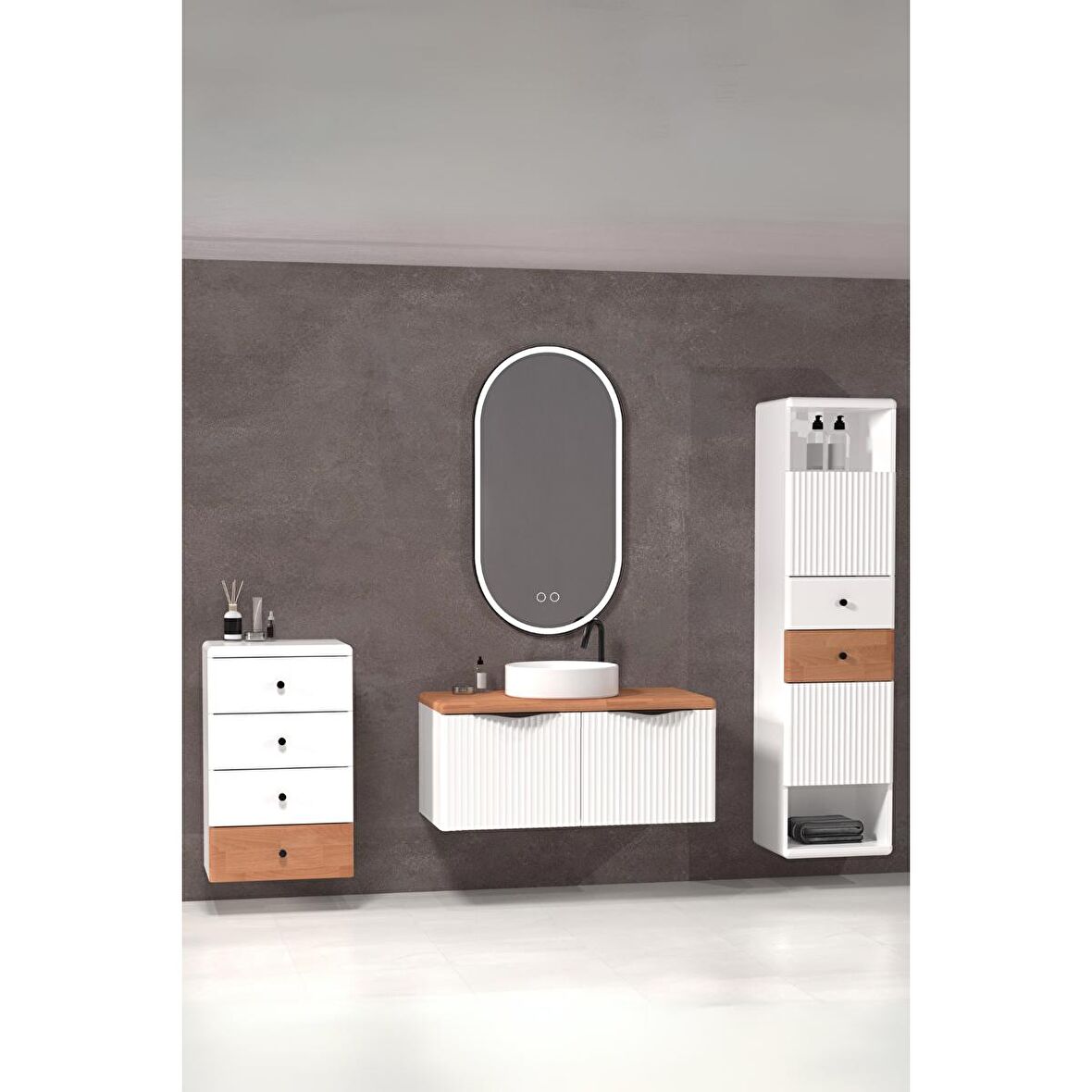 BELISSIMO 100 CM BEYAZ LAVABOLU BANYO DOLABI  BEYAZ /  KAYIN - YAN ÜNİTE VE BOY DOLAP DAHİL