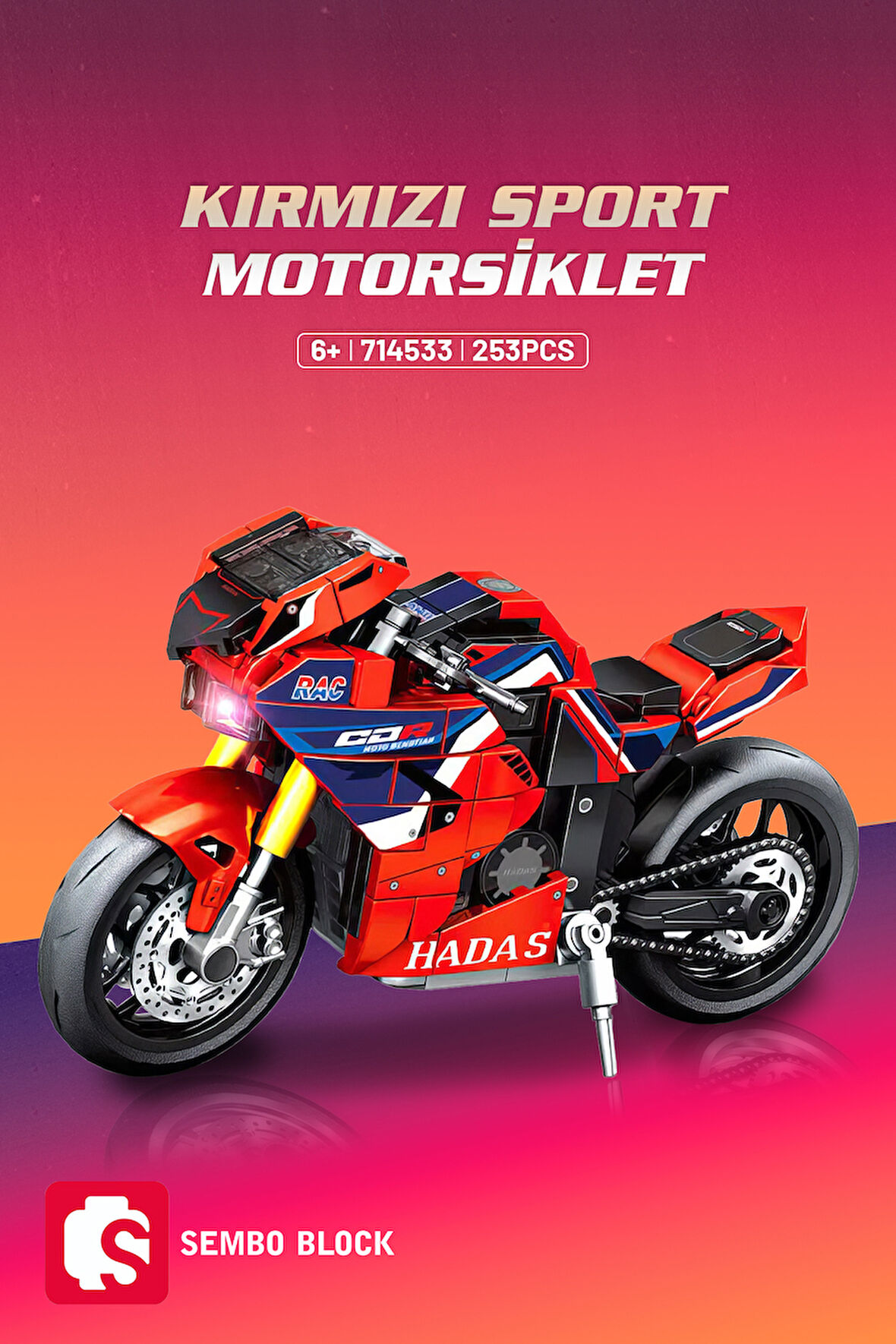 Sembo Block Kırmızı Sport Motorsiklet 253 Parça yapı blokları Lego ile uyumlu (714532)