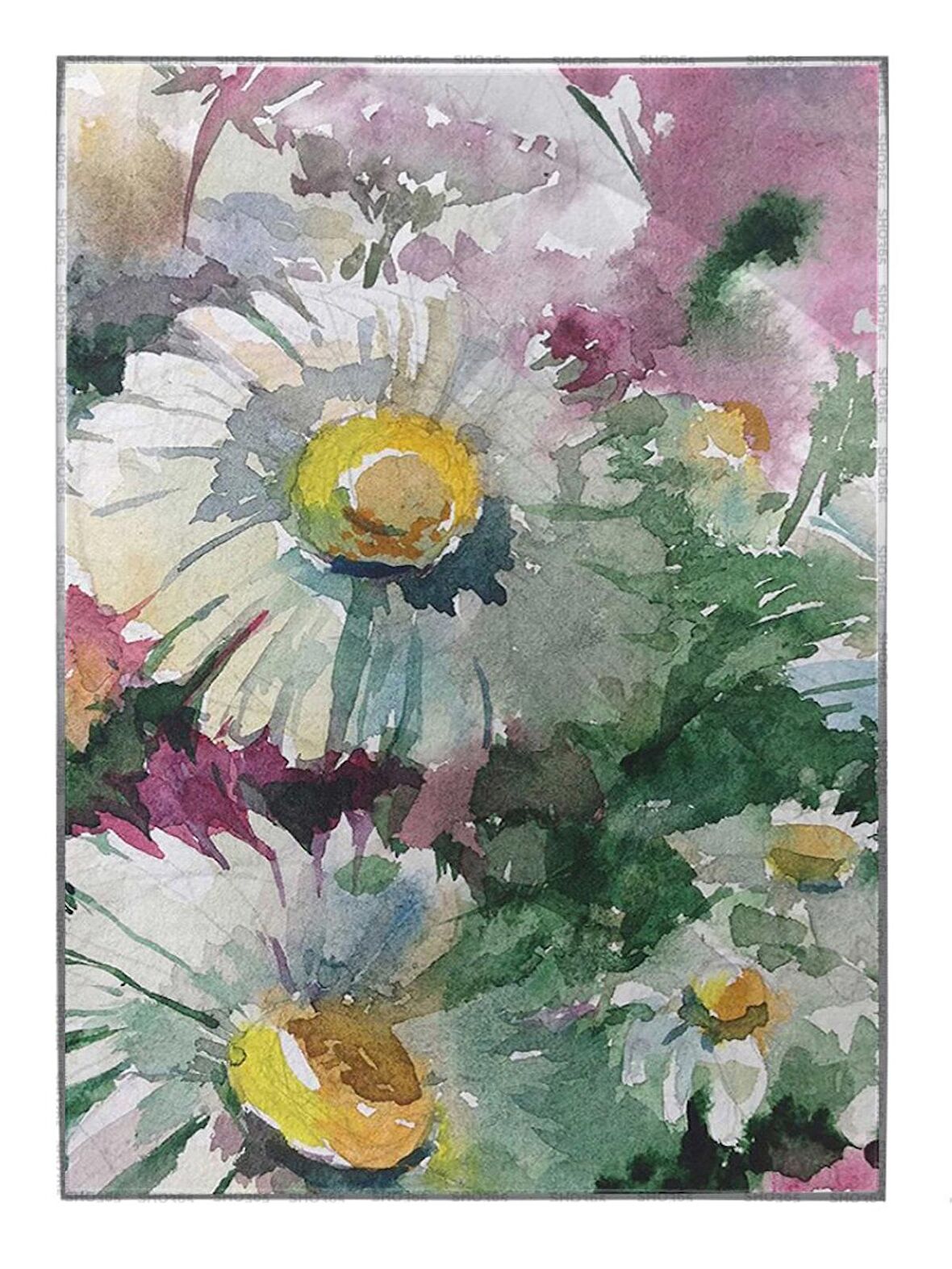 Shop365 Renkli Sulu Boya Görünümlü Çiçekler BuketModern sanat tuval-dikey- Tablo Çerçeveli P-000461