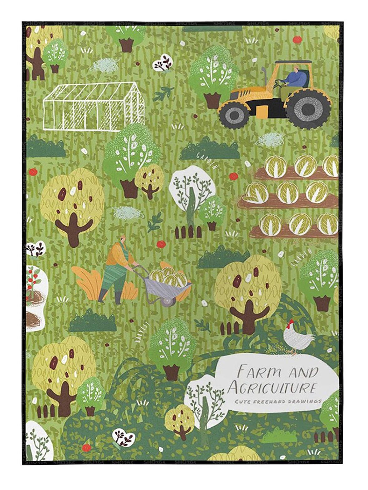 Shop365 Tarım Çiftlik Çiftçilik Bahçe Çalışması vs Temalı İllüstrasyon Tablo Çerçeveli P-000484