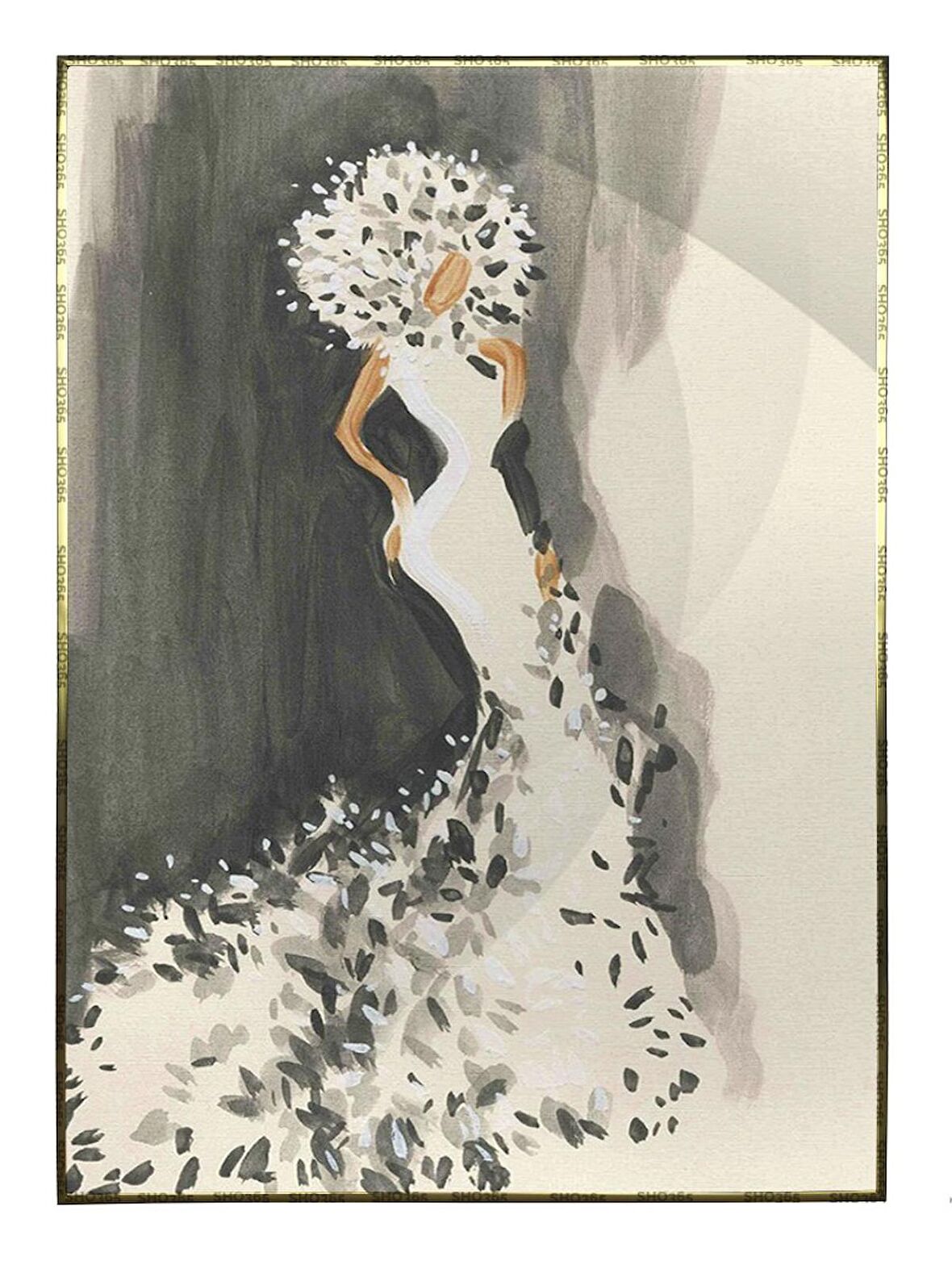 Shop365 Zarif Kadın Sade Suluboya Görünümlü Moda İllüstrasyonu Tablo Çerçeveli P-000505