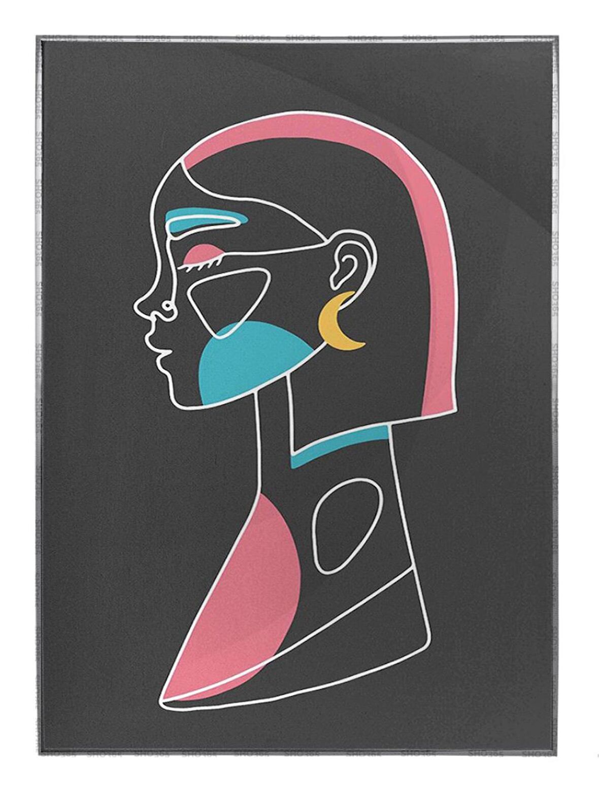 Shop365 Kadın Çizim Renkli Siyah Modern Tablo Çerçeveli P-000583