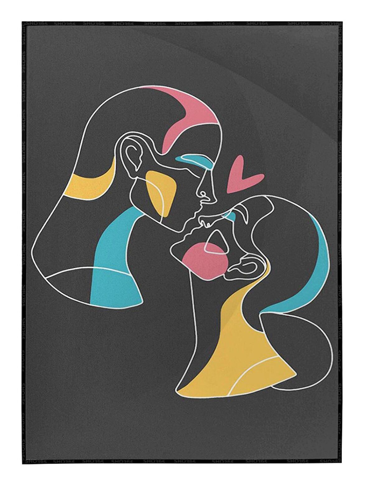 Shop365 Sevgili Çift Aşk Renkli Siyah Modern Tablo Çerçeveli P-000587