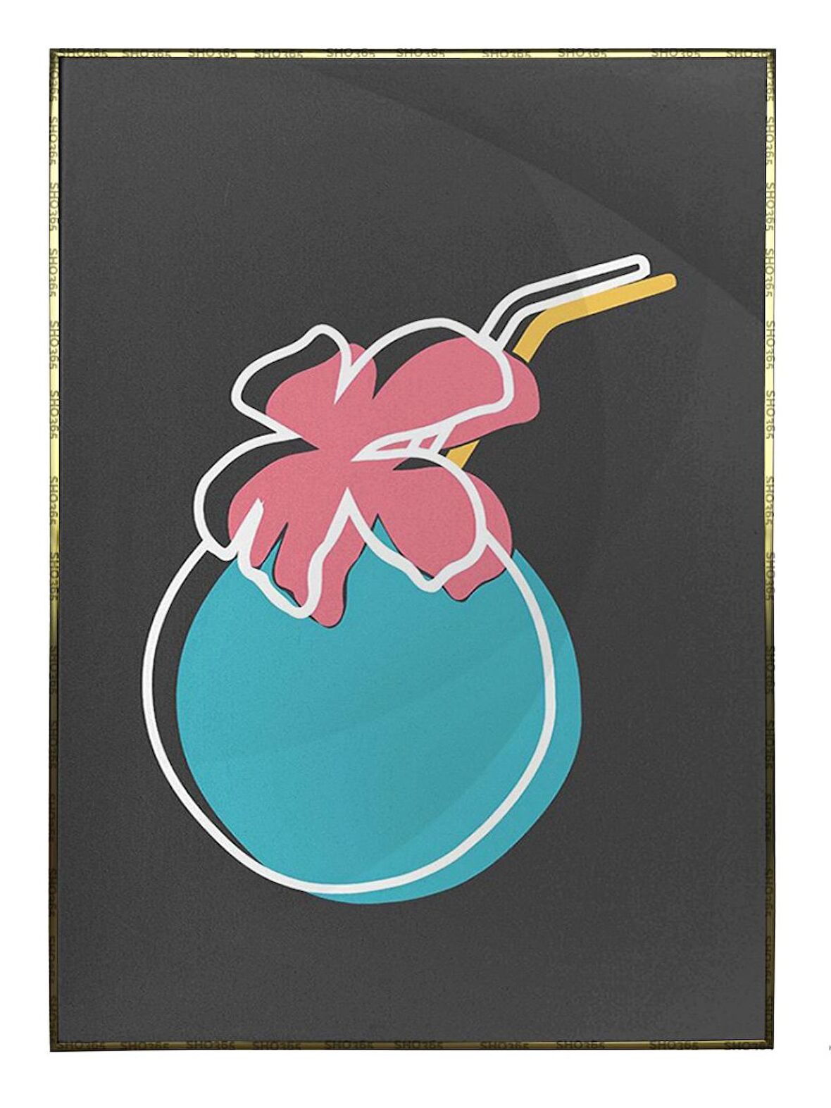 Shop365 Çiçek ve Şekiller Renkli Modern İllüstrasyon Tablo Çerçeveli P-000598