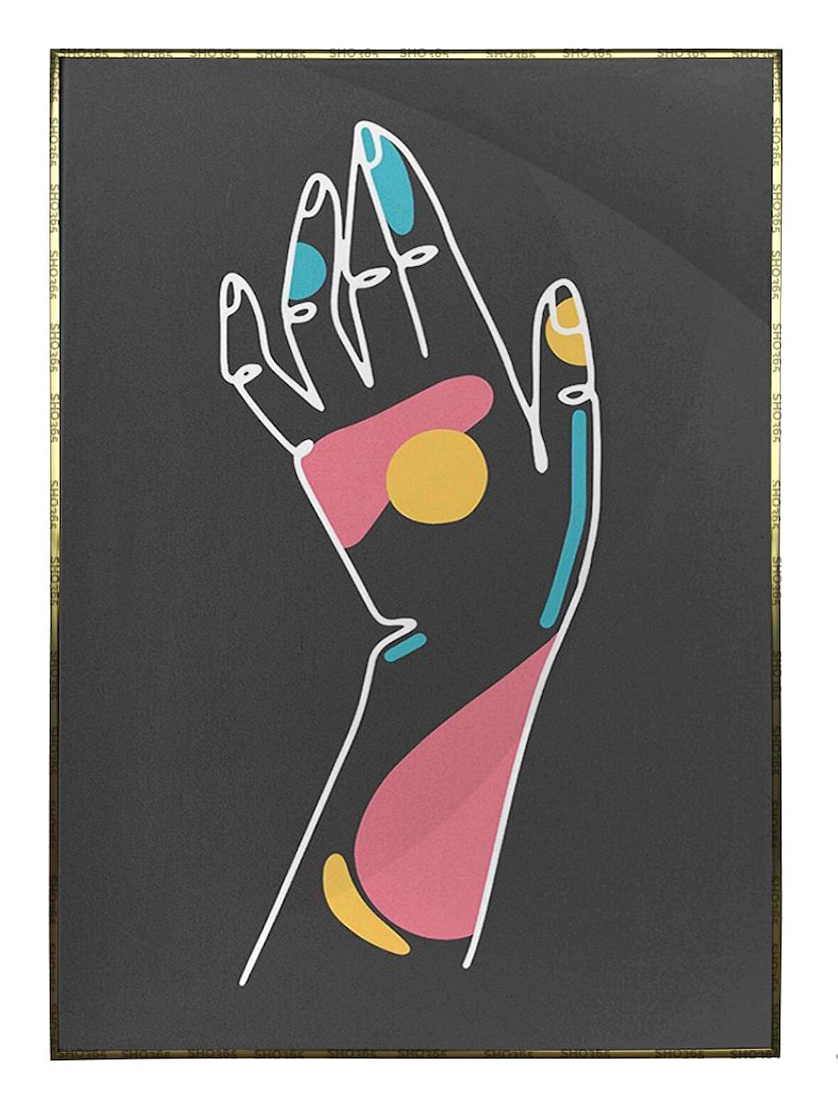 Shop365 El ve Şekiller Renkli Siyah Modern Tablo Çerçeveli P-000601