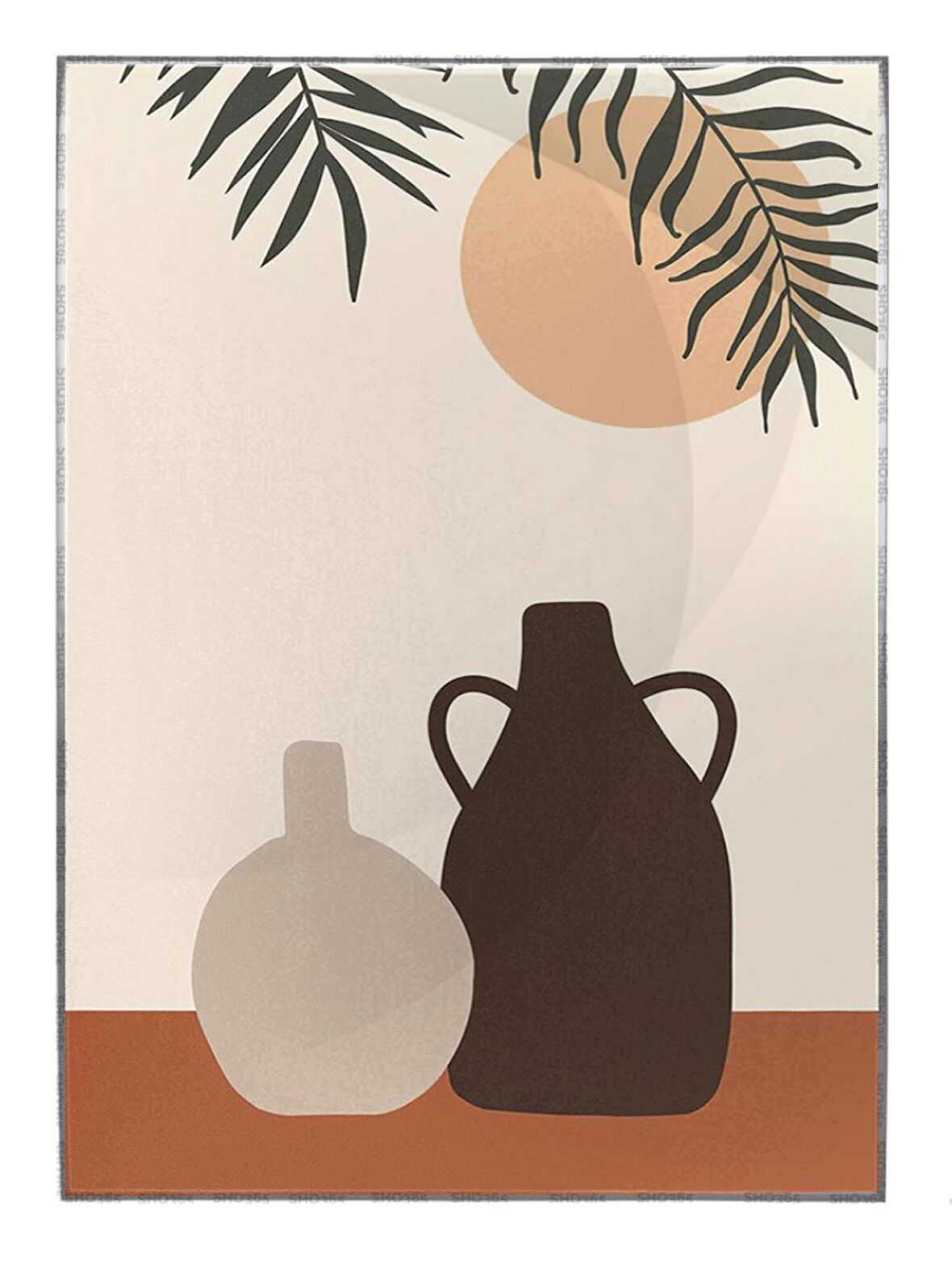 Shop365 Güneş Vazo ve Yapraklar Modern Tablo Çerçeveli P-000646