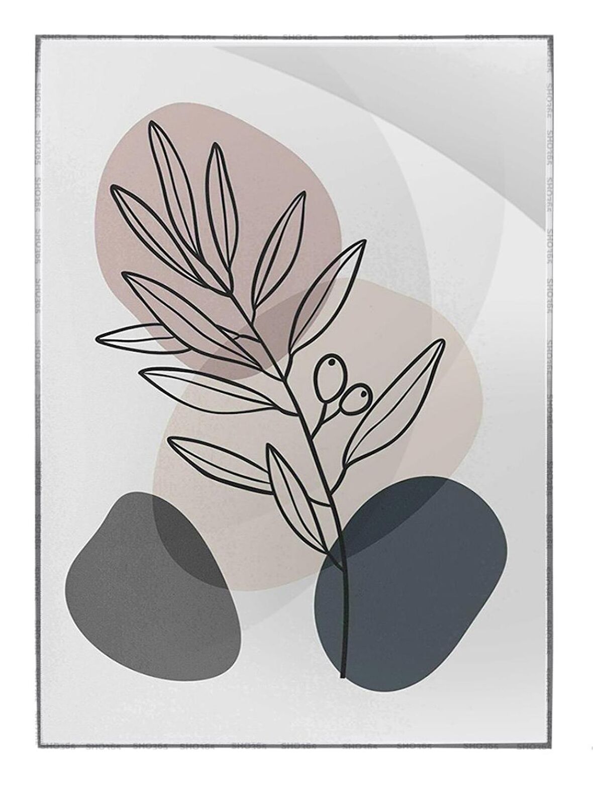Shop365 Bitki Yapraklar ve Şekiller Modern Tablo Çerçeveli P-000694