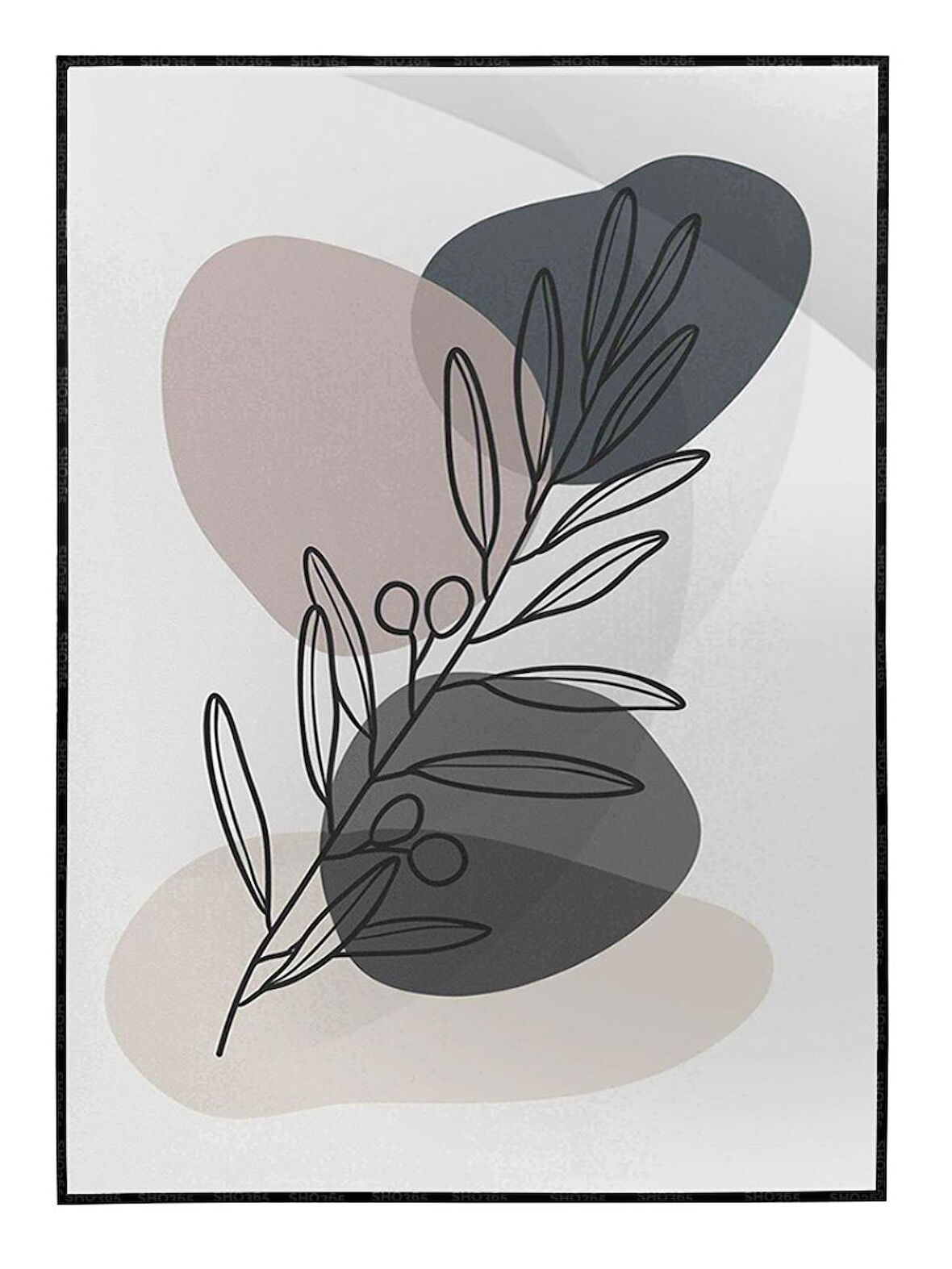 Shop365 Bitki Yapraklar ve Şekiller Modern Tablo Çerçeveli P-000697