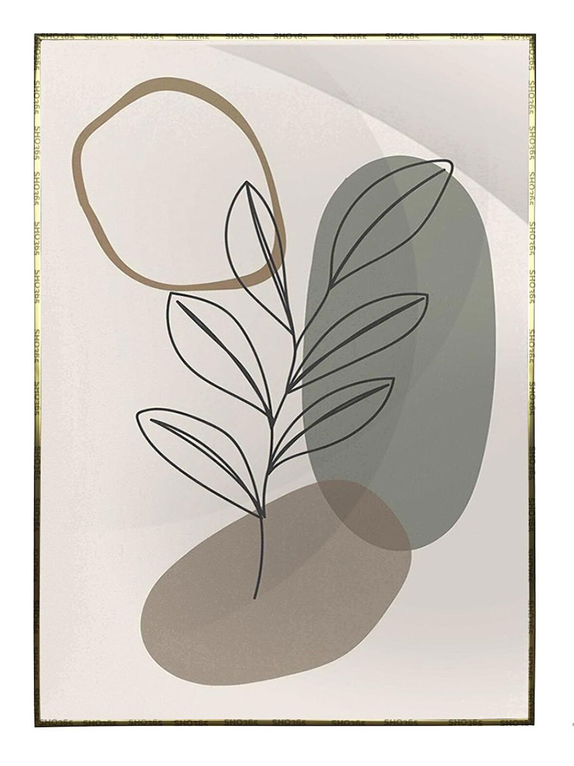 Shop365 Yapraklar ve Şekiller Karışık Renkler Modern Tablo Çerçeveli P-000739