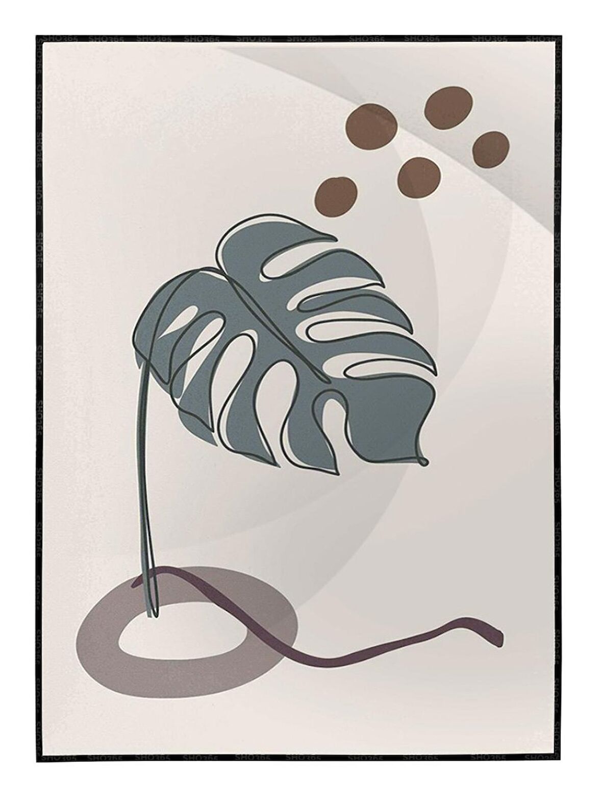 Shop365 Yapraklar ve Şekiller Karışık Renkler Modern Tablo Çerçeveli P-000766
