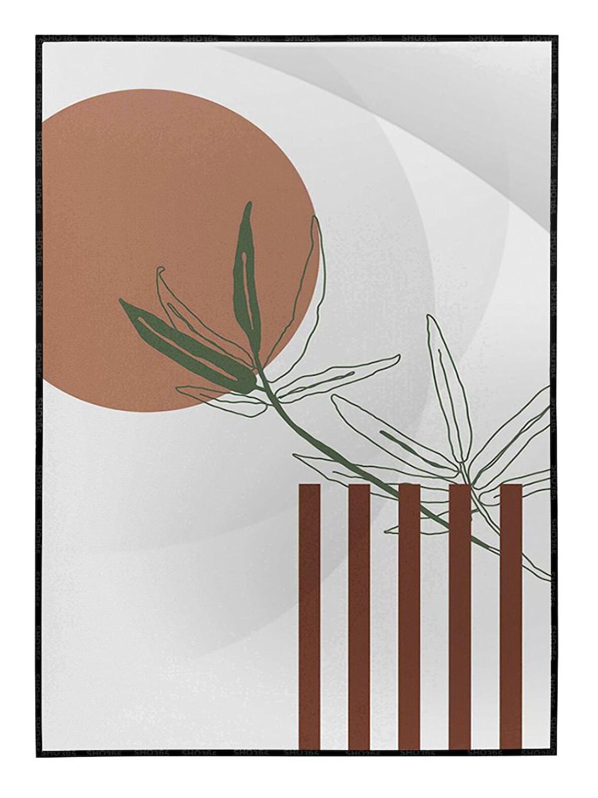 Shop365 Bitki Yapraklar ve Şekiller Modern Tablo Çerçeveli P-000773