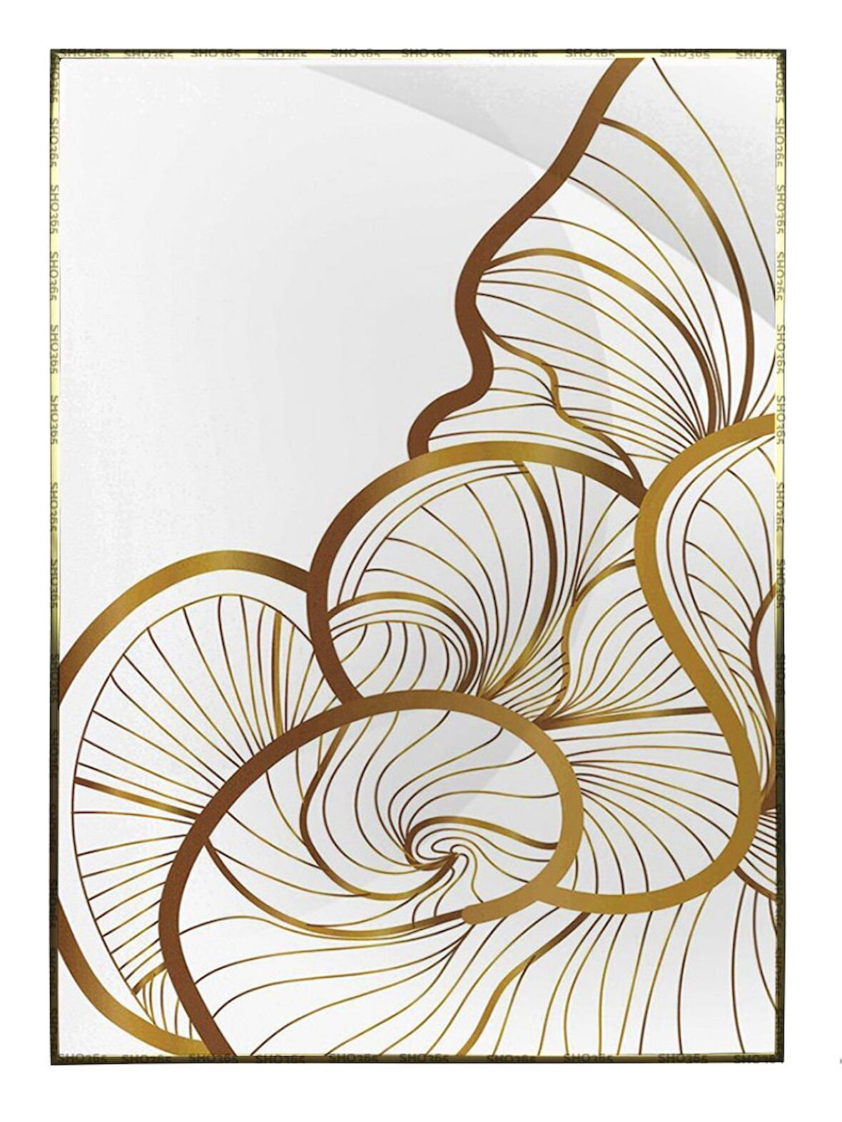 Shop365 Lotus Çiçeği ve Yaprakları Çizim Altın Gold Renkler Modern Tablo Çerçeveli P-000827