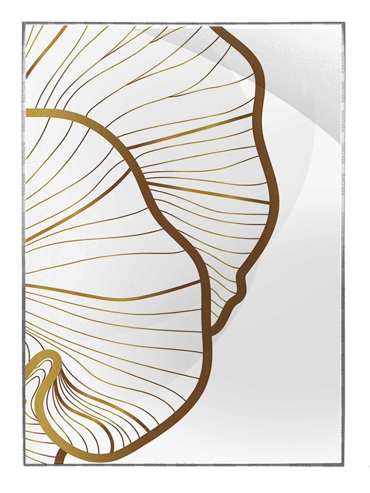 Shop365 Lotus Çiçeği ve Yaprakları Çizim Altın Gold Renkler Modern Tablo Çerçeveli P-000828