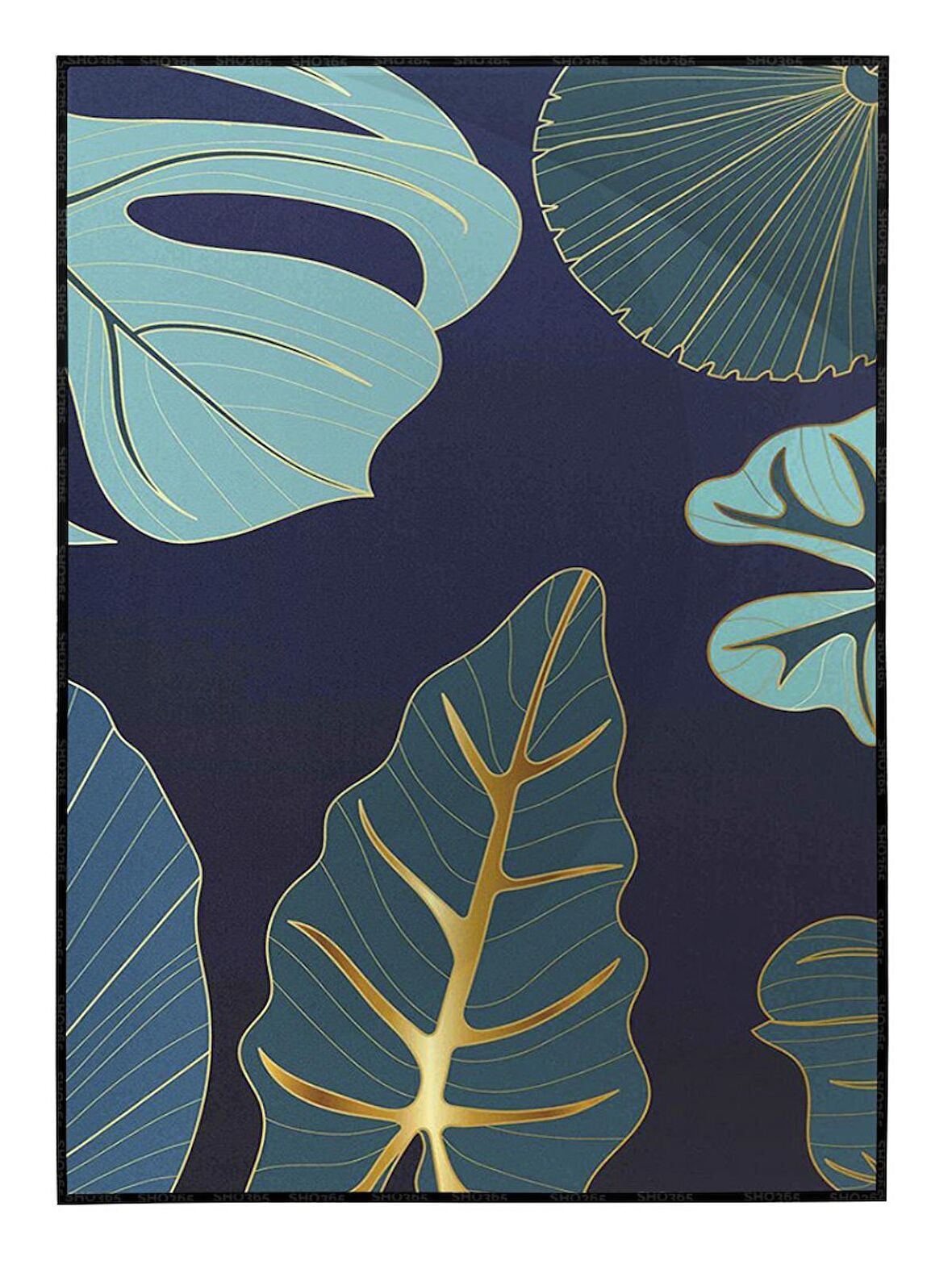 Shop365 Tropikal Yapraklar Mavi Turkuaz Renkler Modern Tablo Çerçeveli P-000833