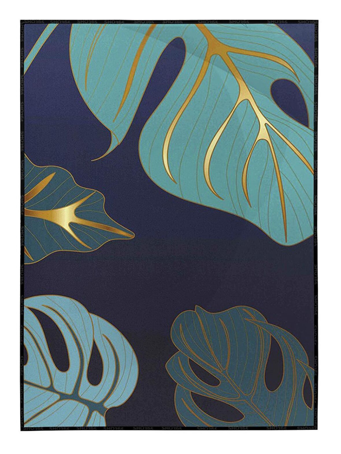 Shop365 Tropikal Yapraklar Mavi Turkuaz Renkler Modern Tablo Çerçeveli P-000834