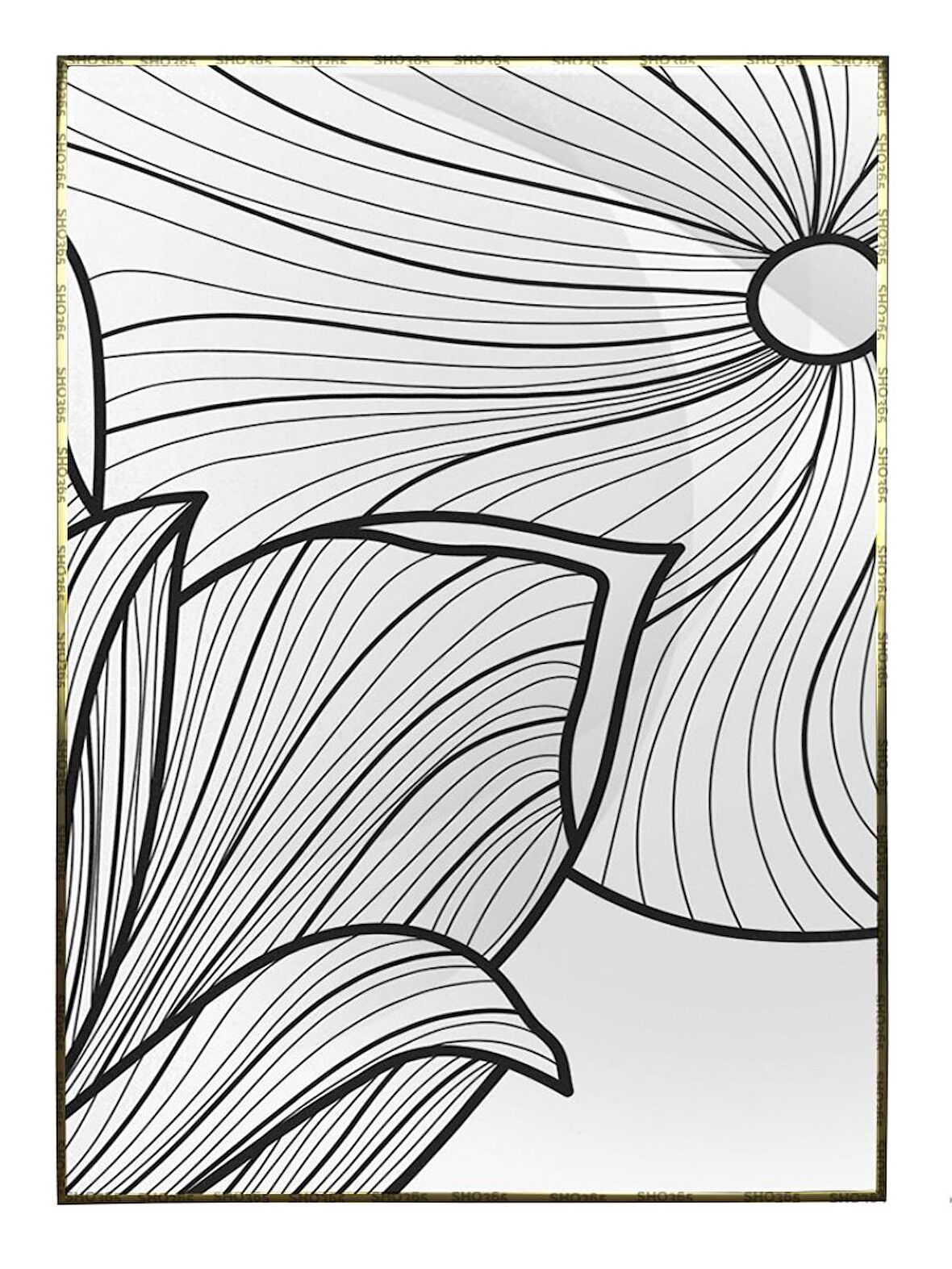 Shop365 Lotus Çiçeği Çizim Modern Dekoratif Tablo Çerçeveli P-000838