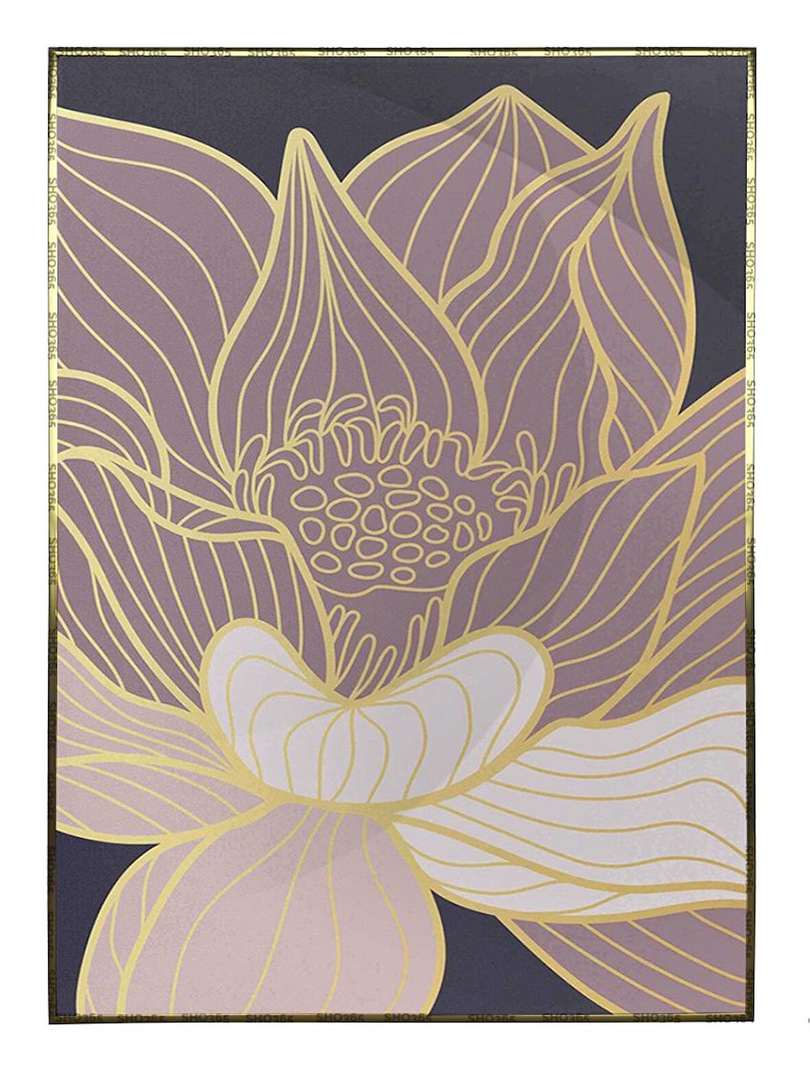 Shop365 Lotus Nilüfer Çiçek İllüstrasyon Tablo Çerçeveli P-000876