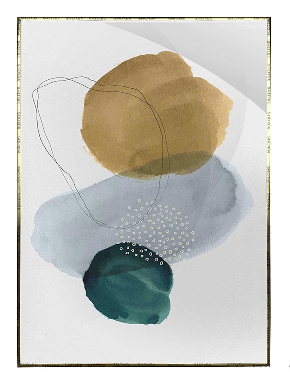 Shop365 Fırça Darbeleri Sulu Boya Görünümlü Karışık Renkler Modern Tablo Çerçeveli P-000900