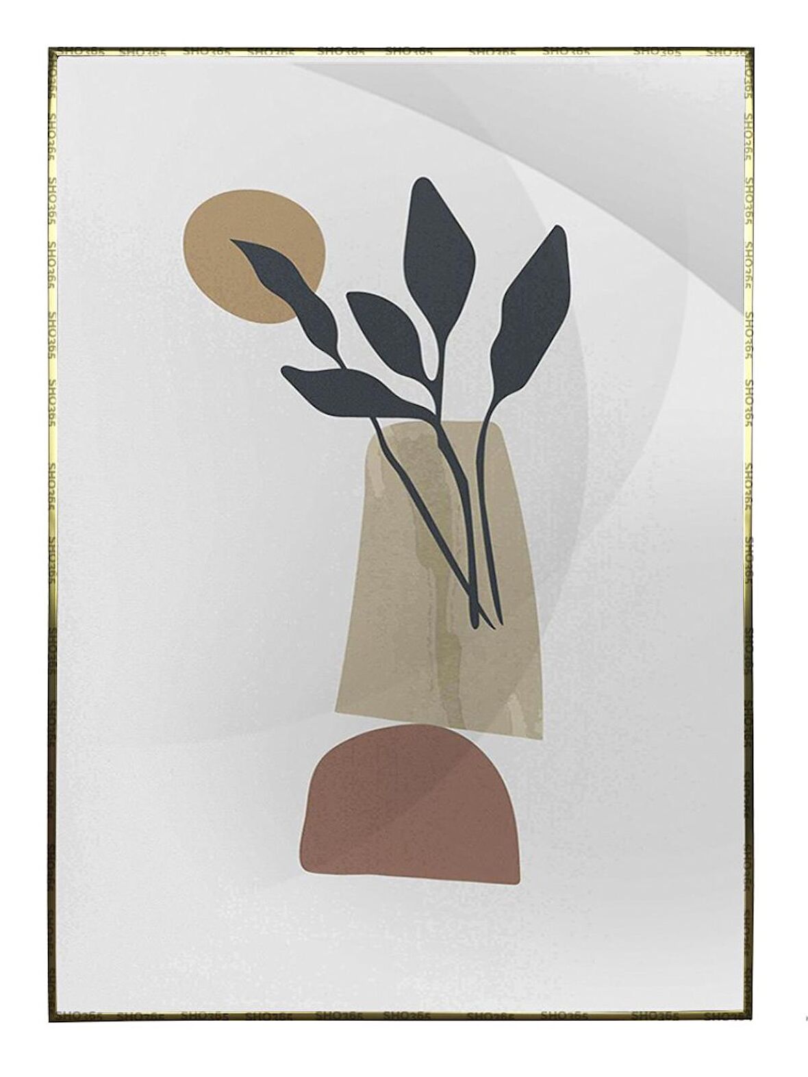 Shop365 Saksıda Yapraklar Açık Tonlar Modern Tablo Çerçeveli P-000914