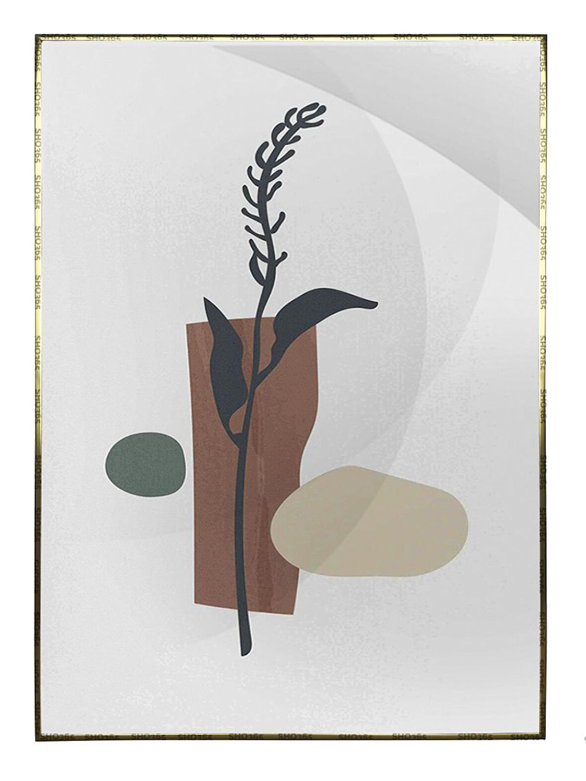 Shop365 Saksıda Yapraklar Açık Tonlar Modern Tablo Çerçeveli P-000917