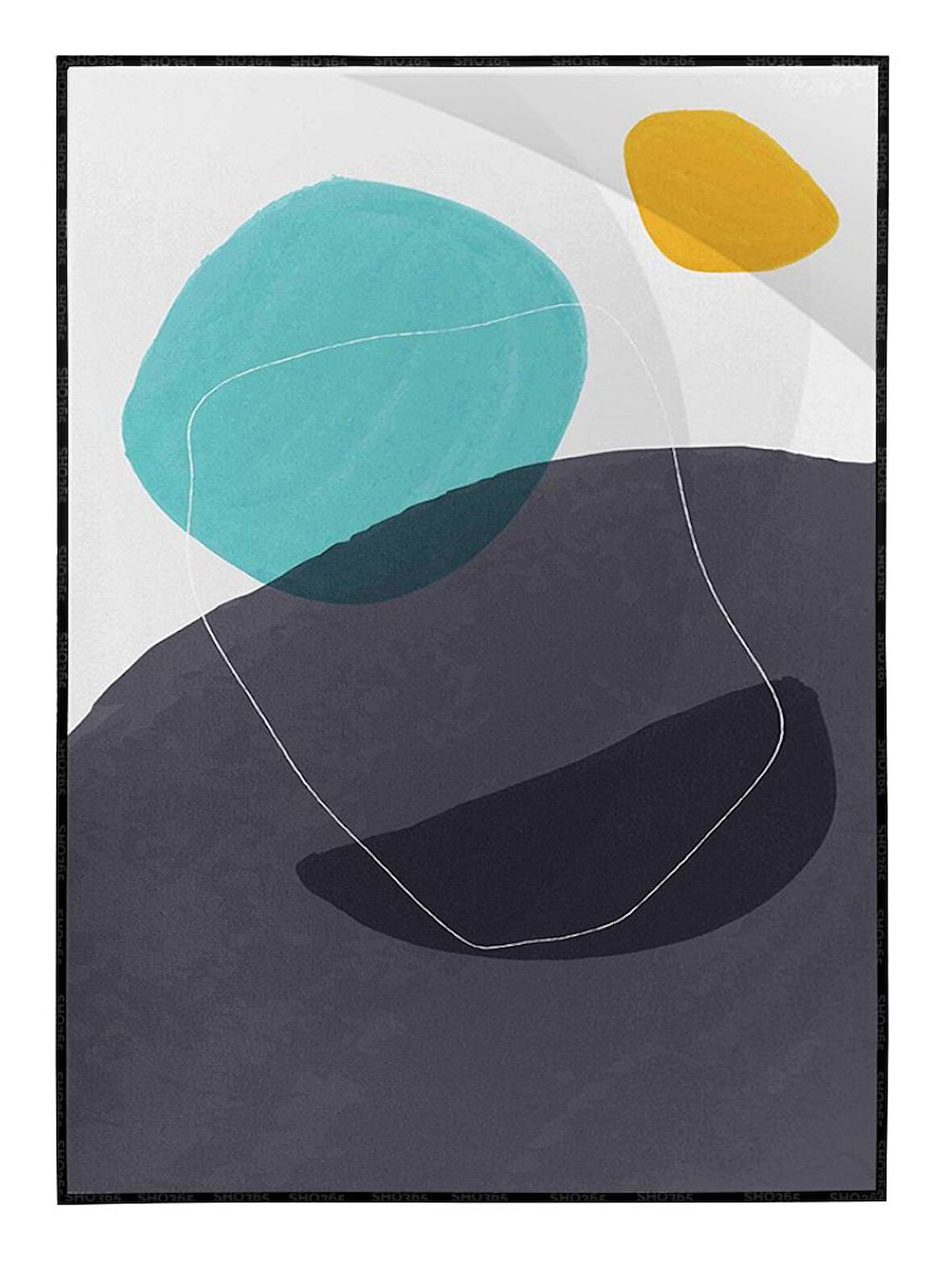 Shop365 Şekiller Gri Mavi Sarı Renkler Modern Tablo Çerçeveli P-000940