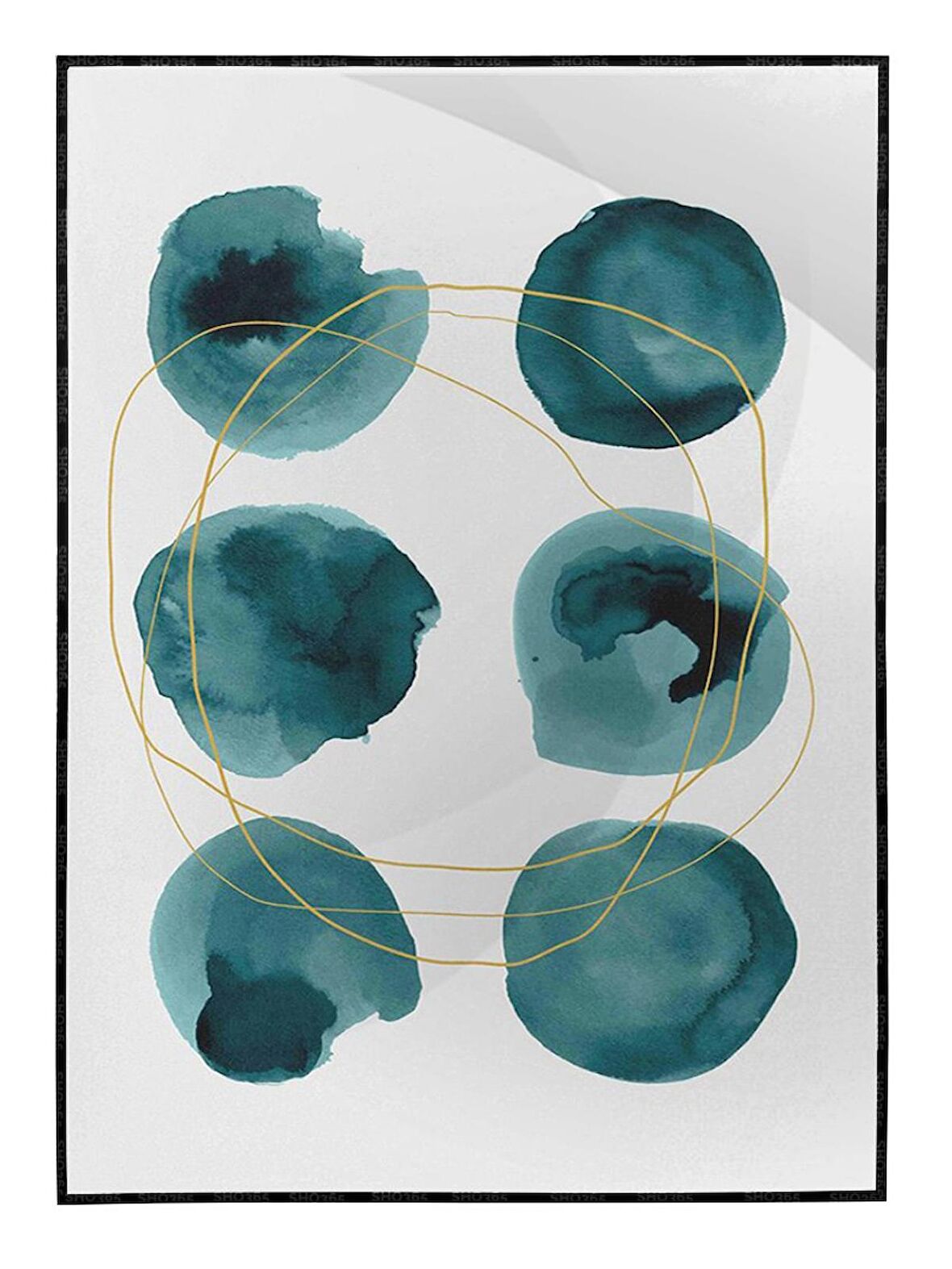 Shop365 Şekiller Gri Mavi Renkler Modern Tablo Çerçeveli P-000941