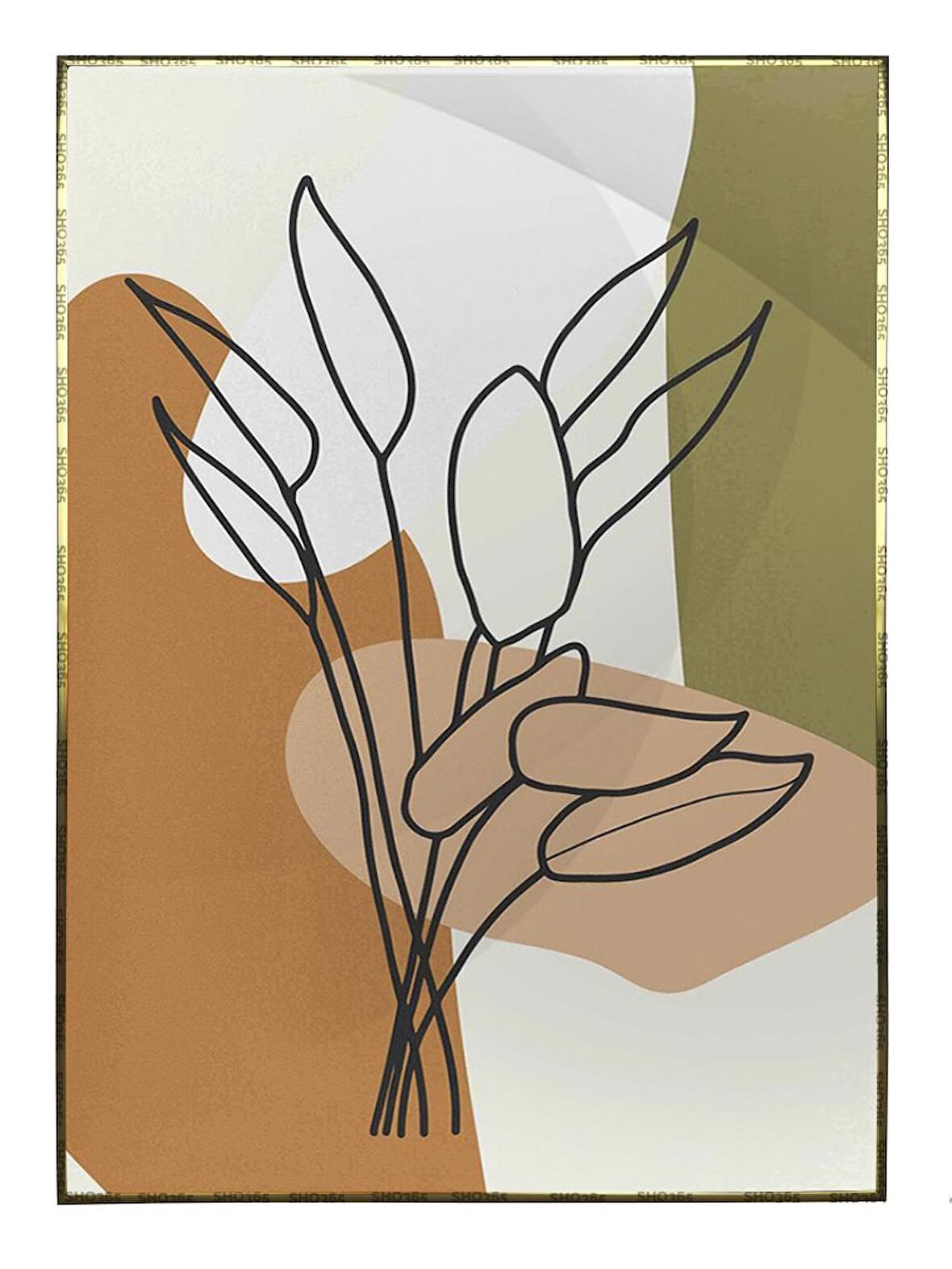 Shop365 Yapraklar ve Şekiller Karışık Renkler Modern Tablo Çerçeveli P-000974