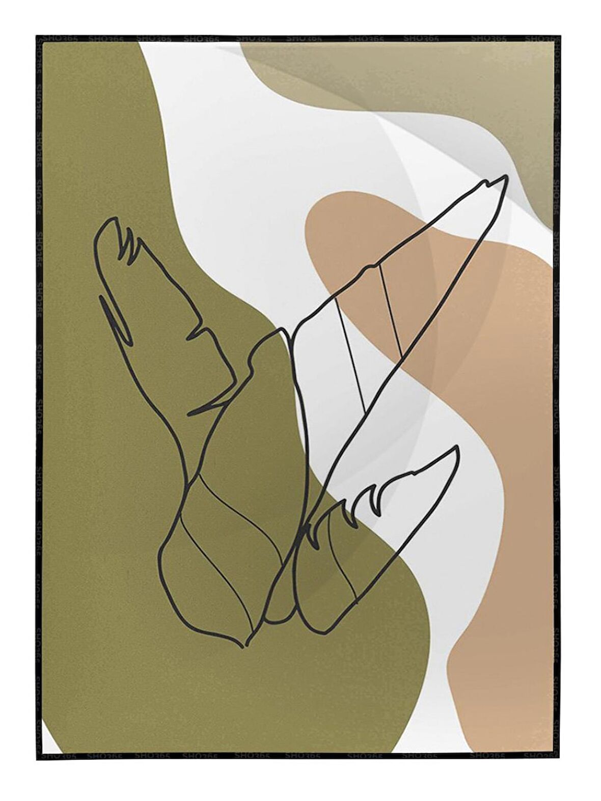 Shop365 Yapraklar ve Şekiller Karışık Renkler Modern Tablo Çerçeveli P-000975