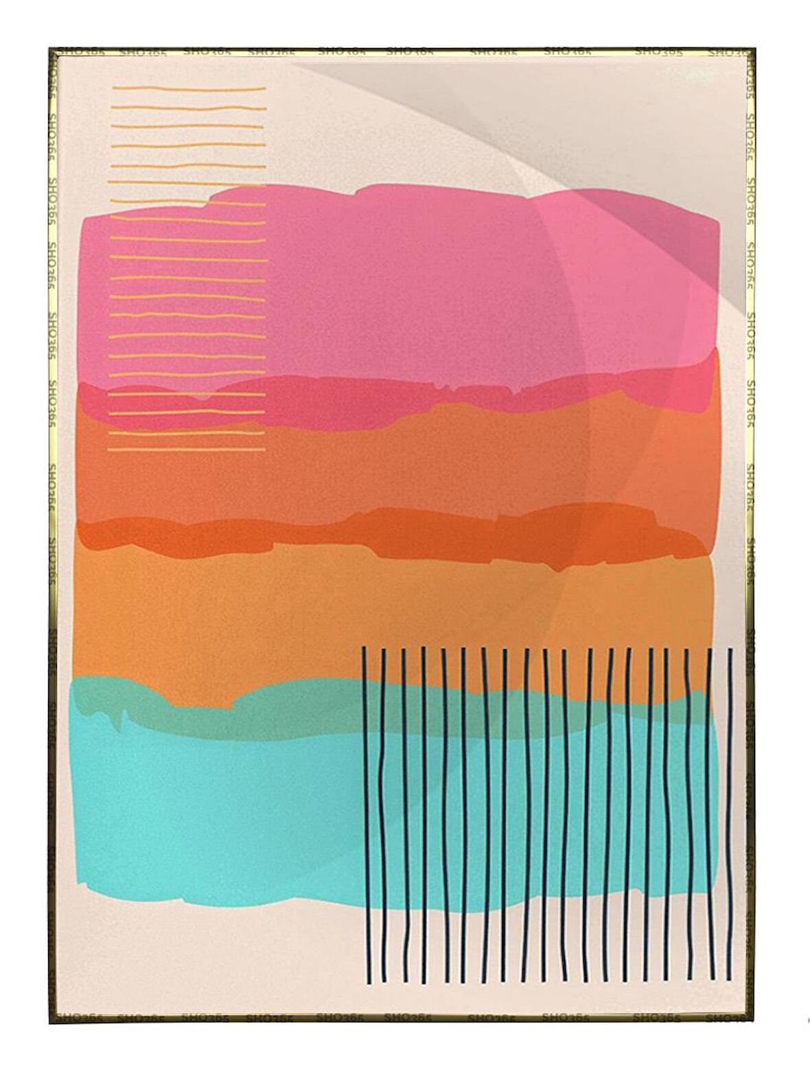 Shop365 Renkli Modernist Geometrik Çizimler İllüstrasyon Modern Sanat Tuval Tablo Çerçeveli P-000976