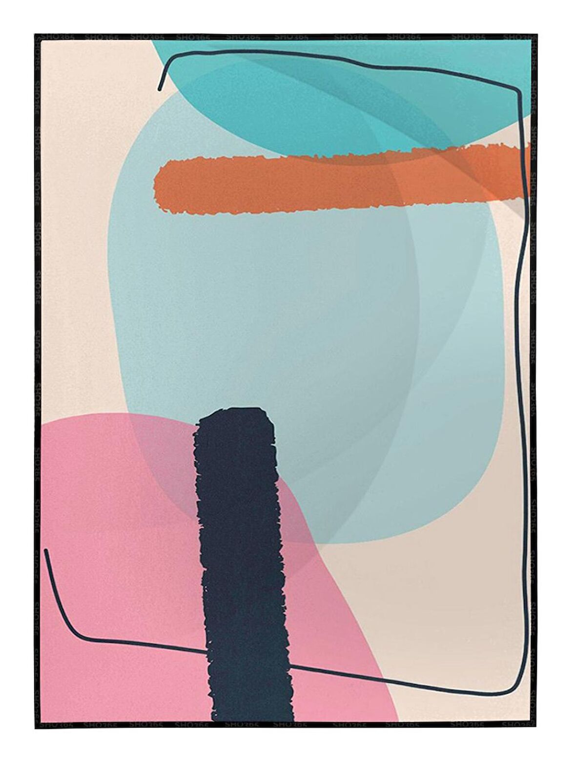 Shop365 Renkli Modernist Geometrik Çizimler İllüstrasyon Modern Sanat Tuval Tablo Çerçeveli P-000978