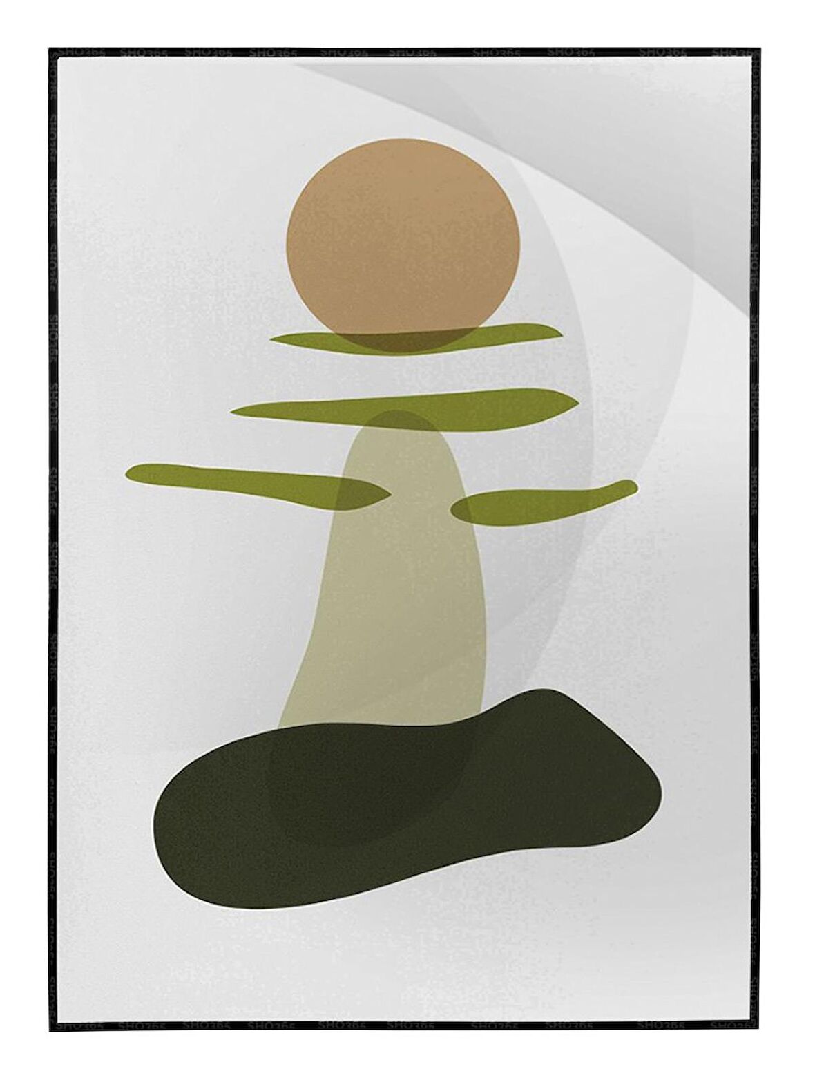 Shop365 Yapraklar ve Şekiller Karışık Renkler Modern Tablo Çerçeveli P-001003